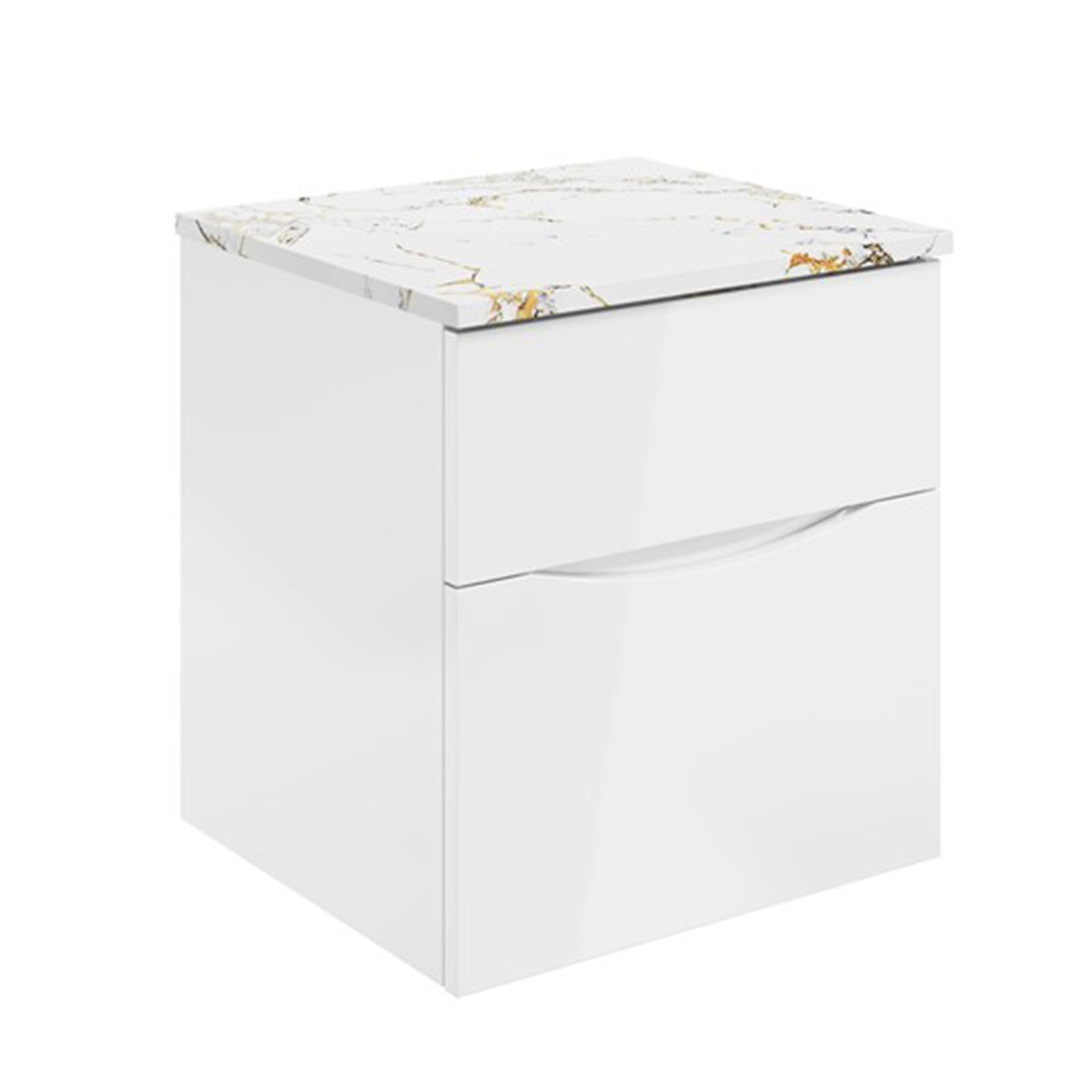 crosswater glide II 500 wall hung vanity unit with gold vein estatuario marble worktop gloss white