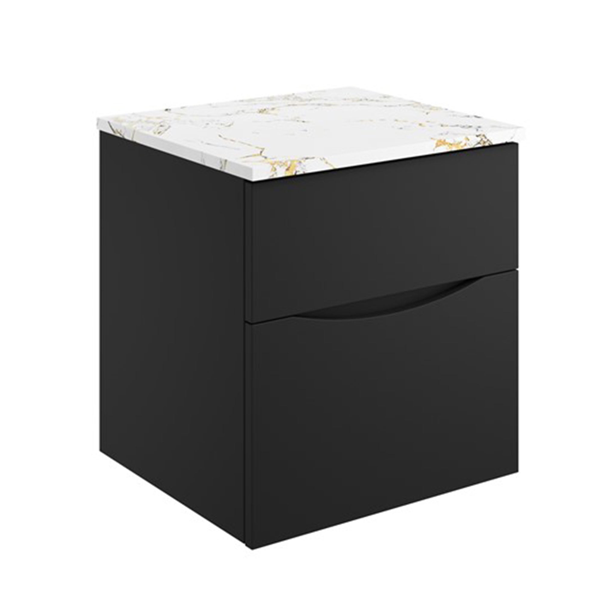 crosswater glide II 500 wall hung vanity unit with gold vein estatuario marble worktop matt black