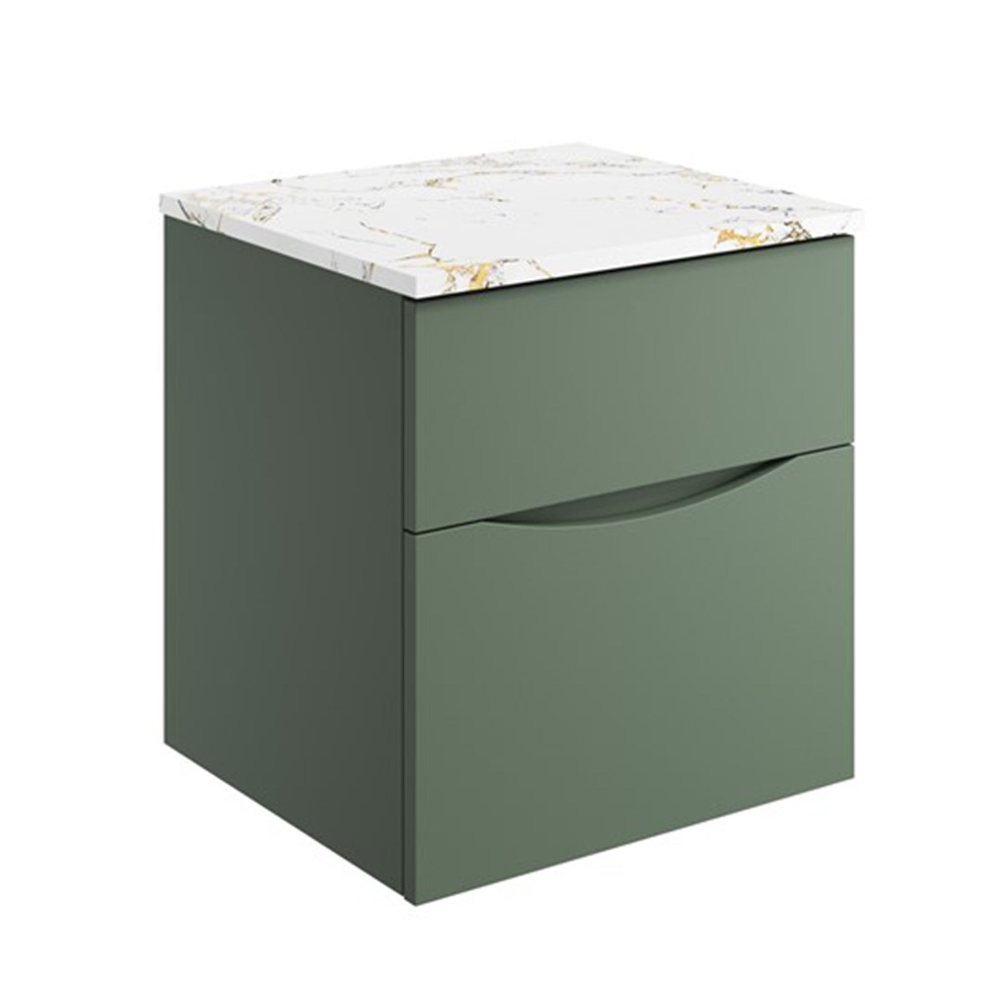 crosswater glide II 500 wall hung vanity unit with gold vein estatuario marble worktop sage green