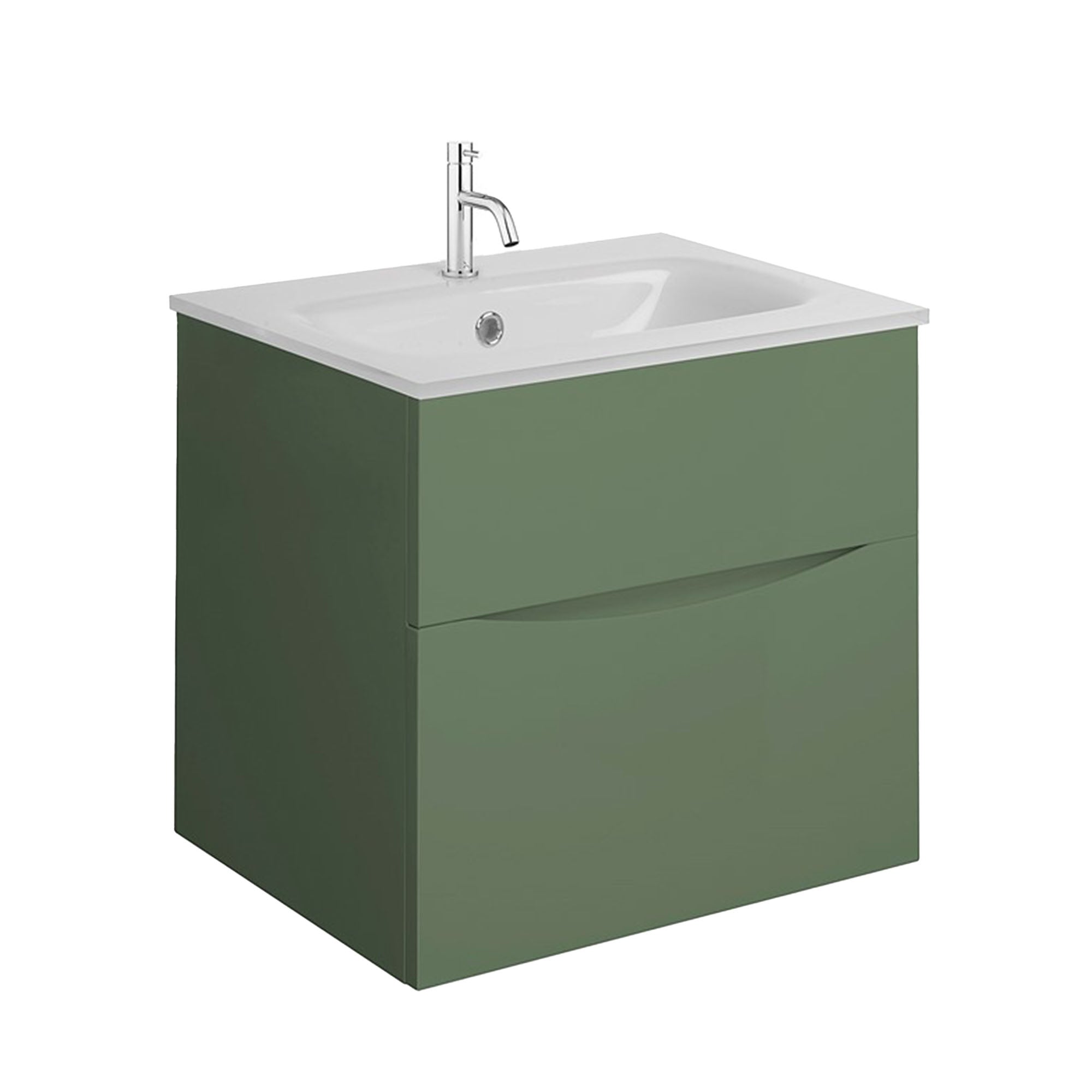 crosswater glide II 500 wall hung vanity unit with ice white basin sage green