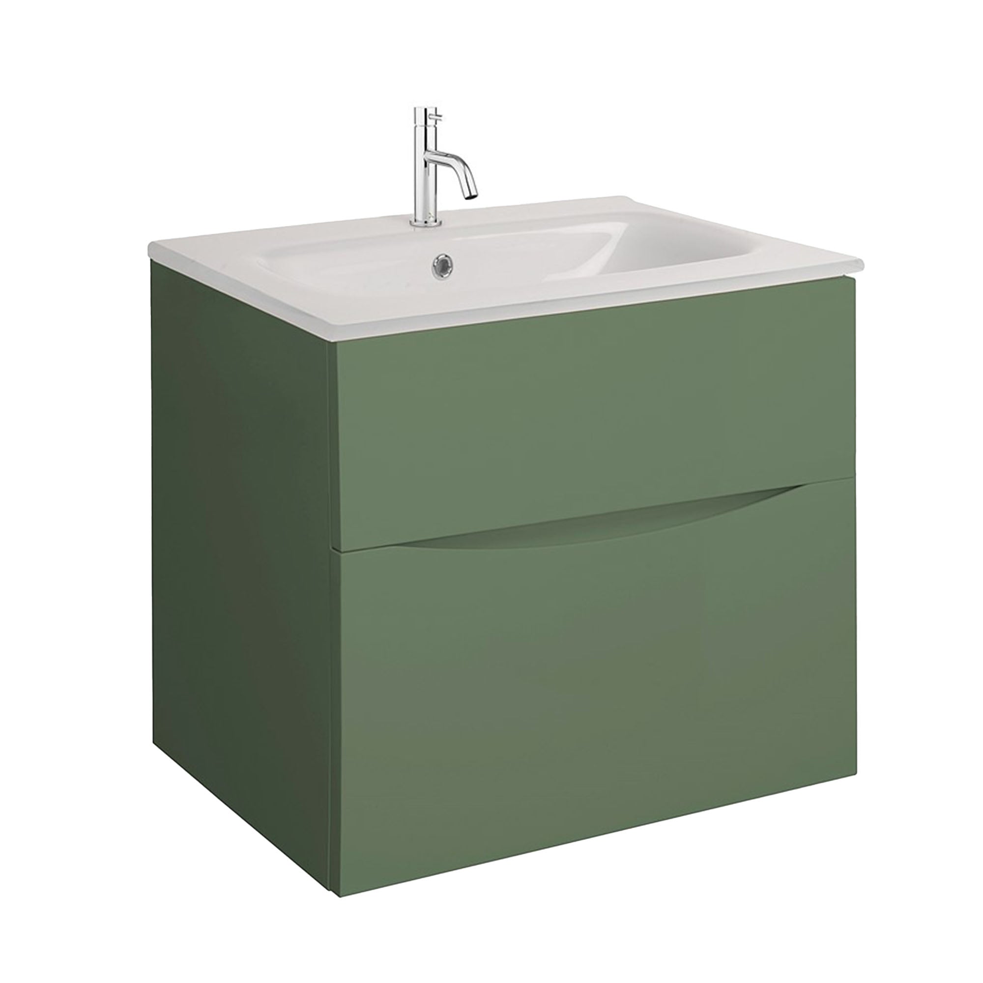 crosswater glide II 600 wall hung vanity unit with ice white basin sage green