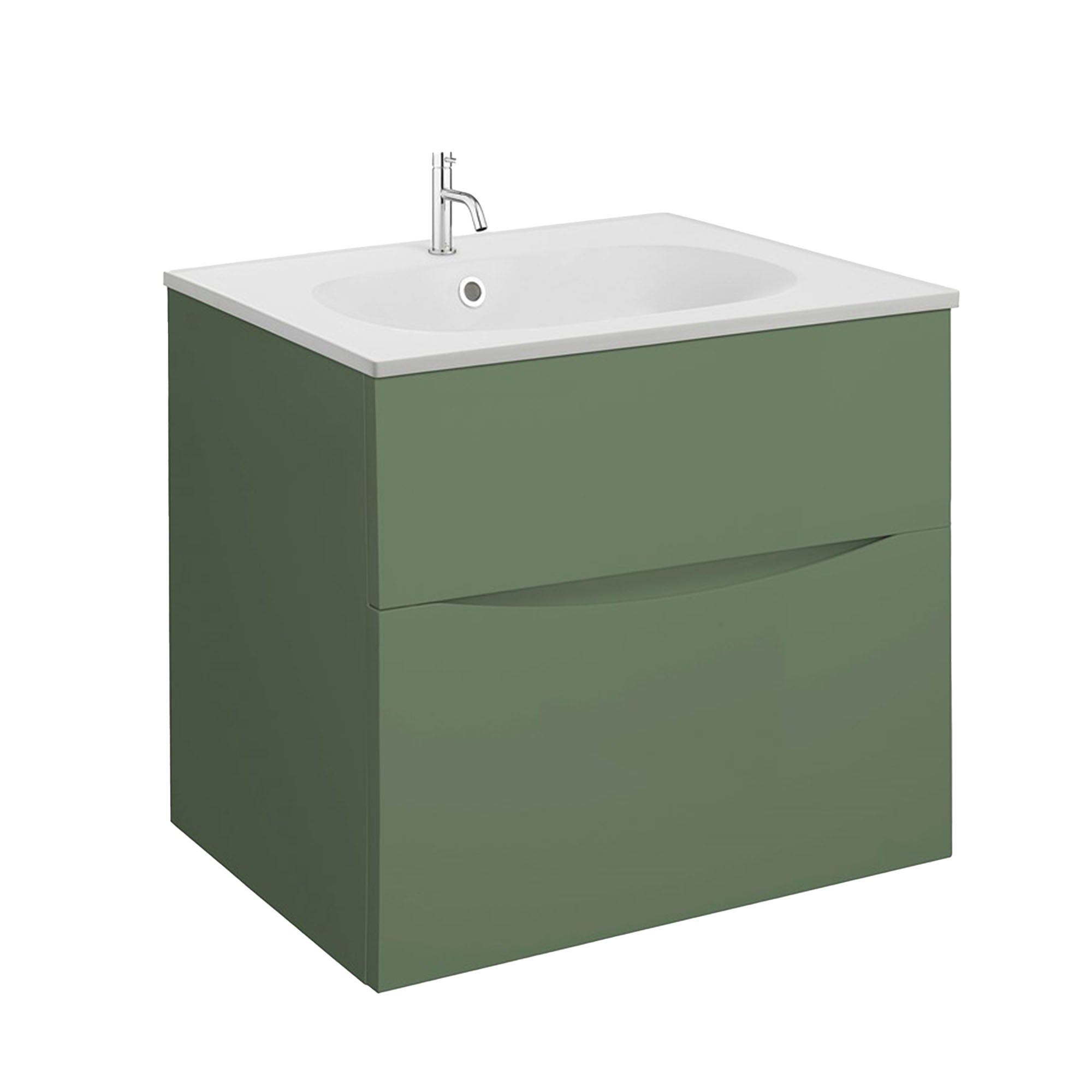 crosswater glide II 600 wall hung vanity unit with matt white basin sage green