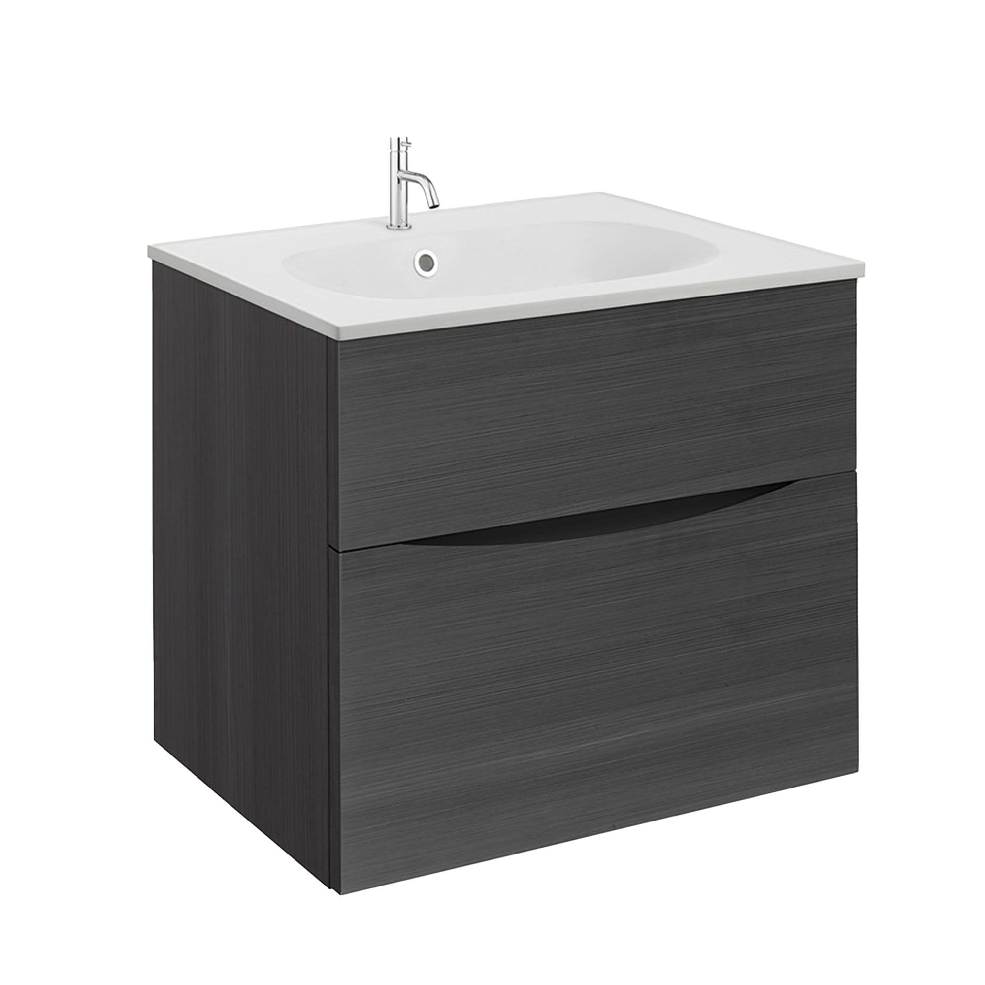 crosswater glide II 600 wall hung vanity unit with matt white basin steelwood