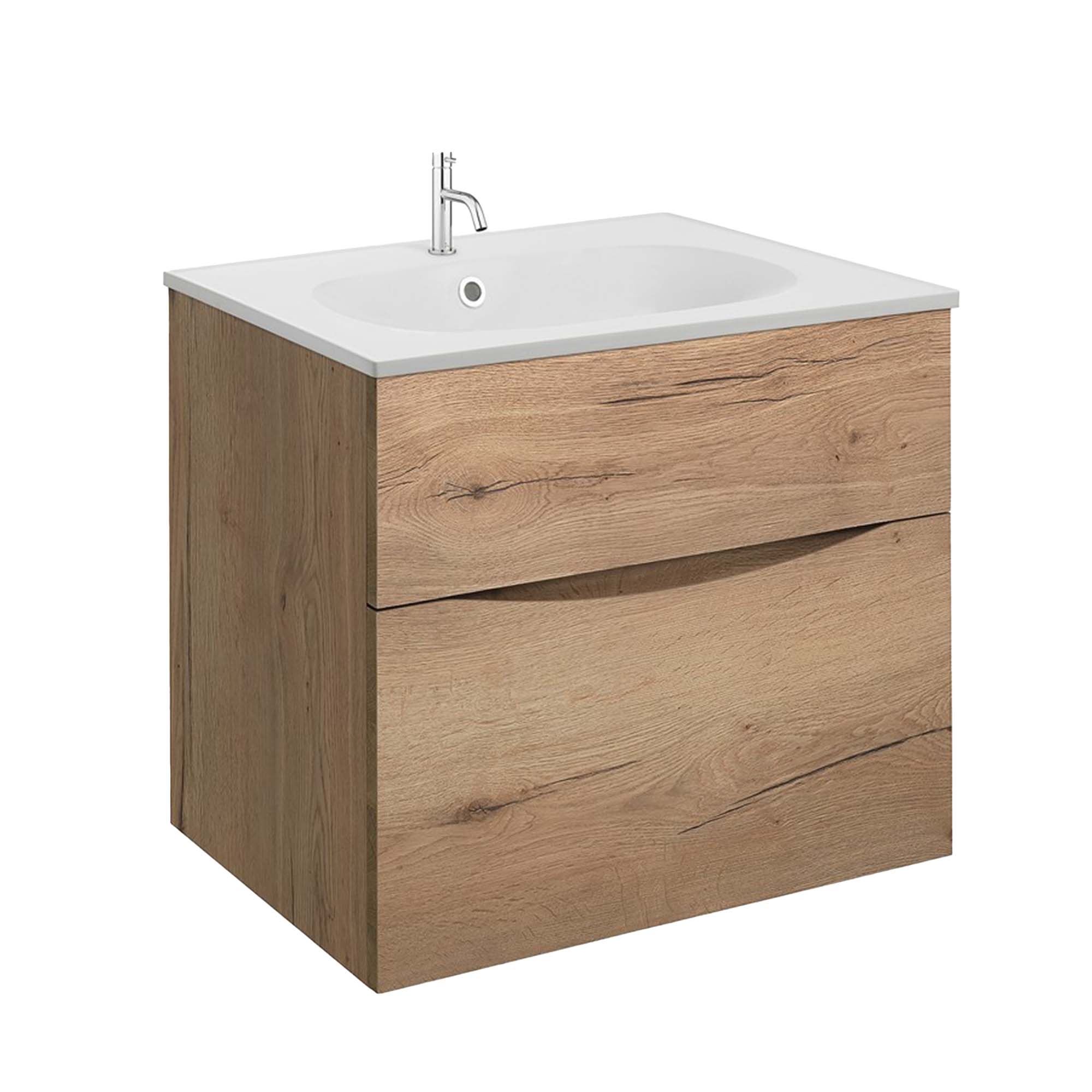 crosswater glide II 600 wall hung vanity unit with matt white basin windsor oak