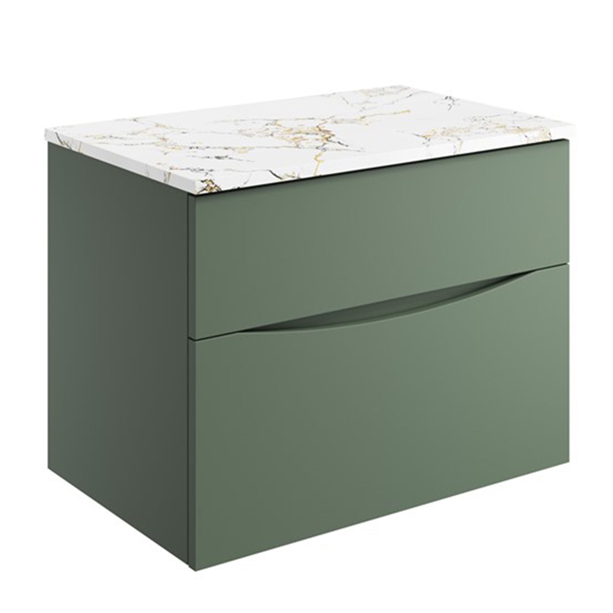 crosswater glide II 700 wall hung vanity unit with gold vein estatuario marble worktop sage green