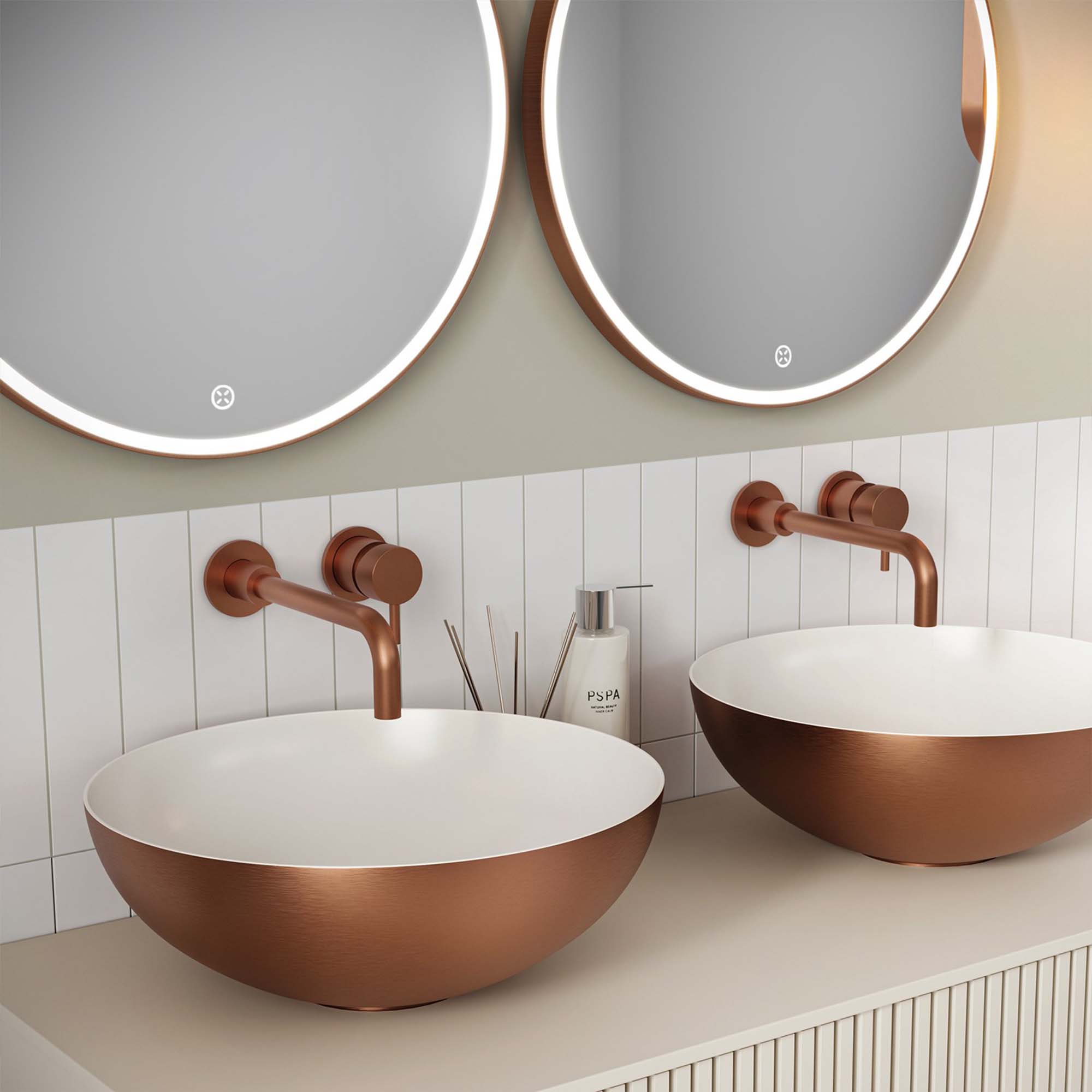 crosswater infinity framed led round mirror 700mm brushed bronze