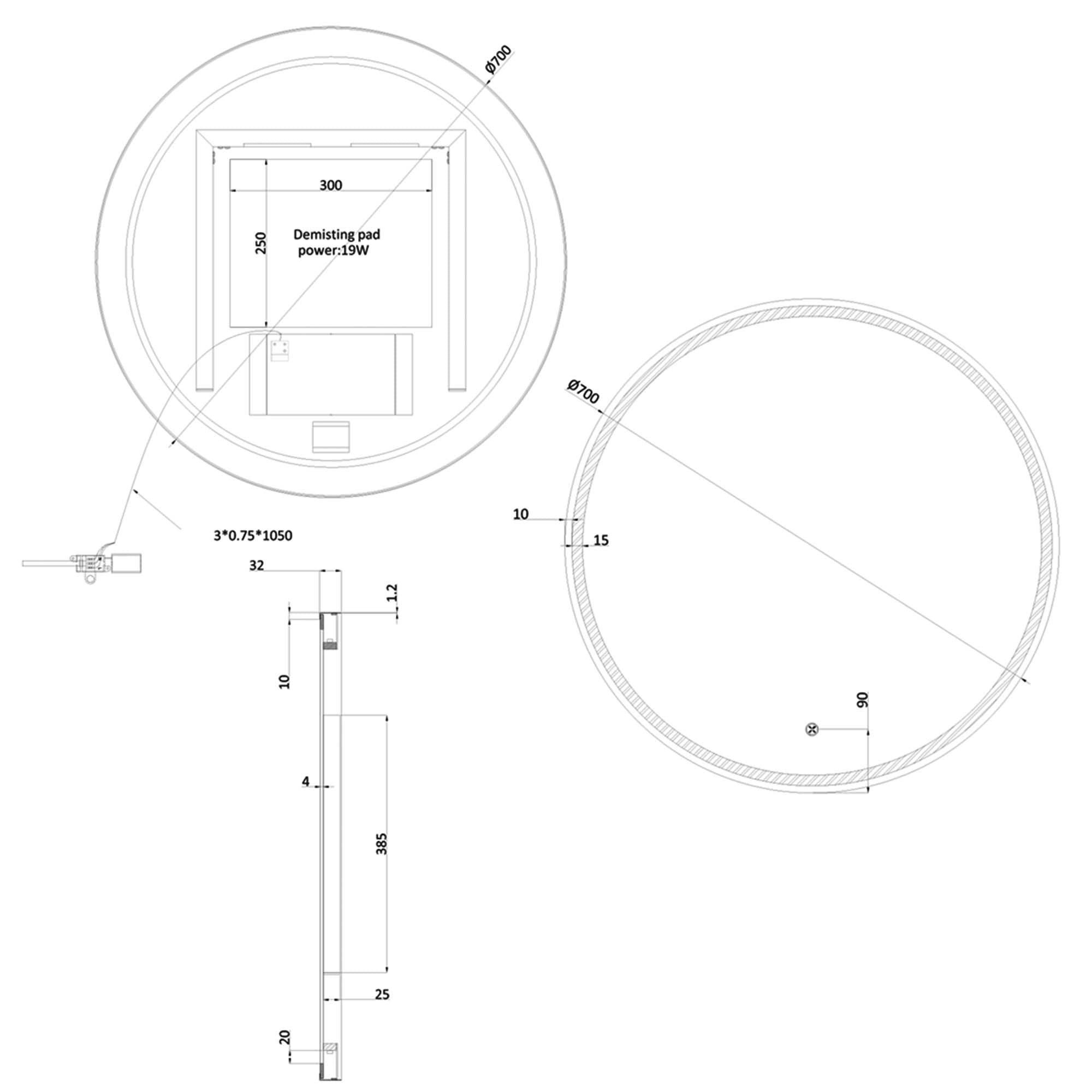 crosswater infinity framed led round mirror 700mm