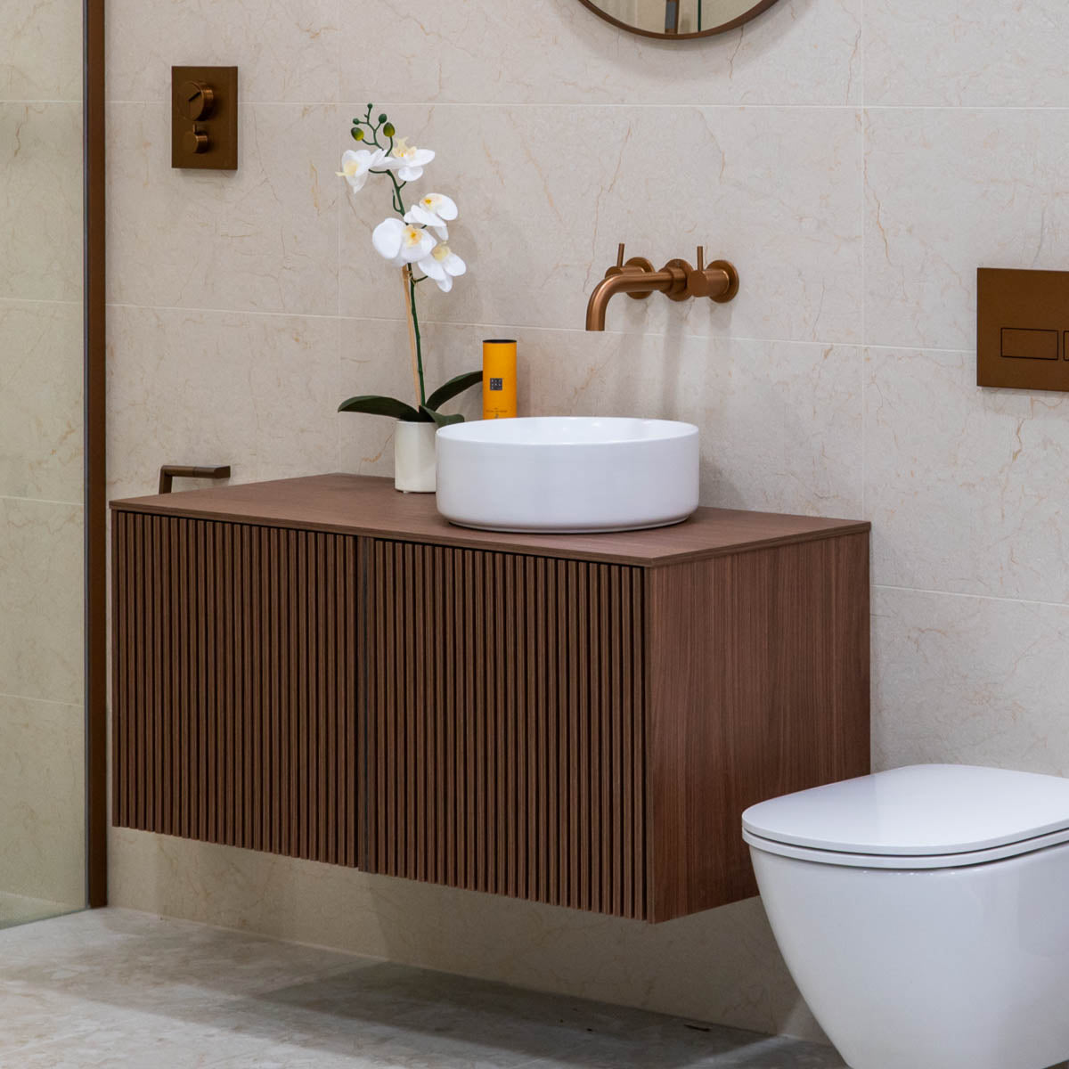 Crosswater Limit Double Wall Mounted Vanity Unit with Worktop - Royal Walnut