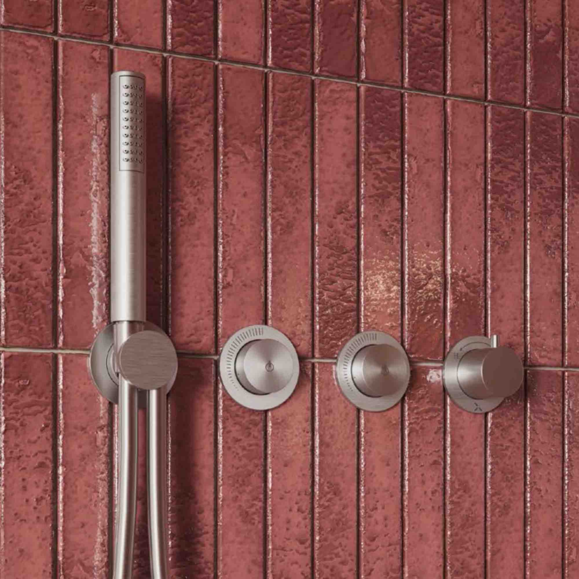 crosswater module mpro push 2 outlet thermostatic shower valve with pencil handset brushed stainless steel