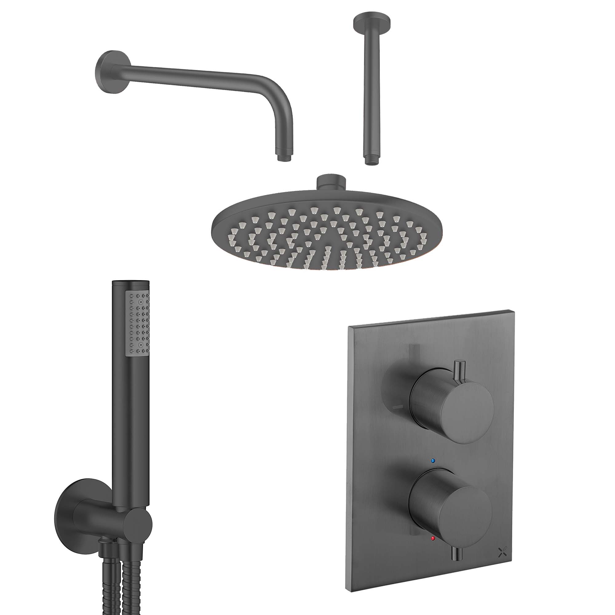 crosswater mpro 2 outlet thermostatic shower valve with pencil handset and fixed overhead slate