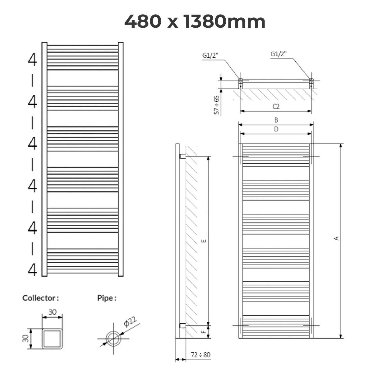 Crosswater MPRO Heated Towel Rail - Brushed Brass