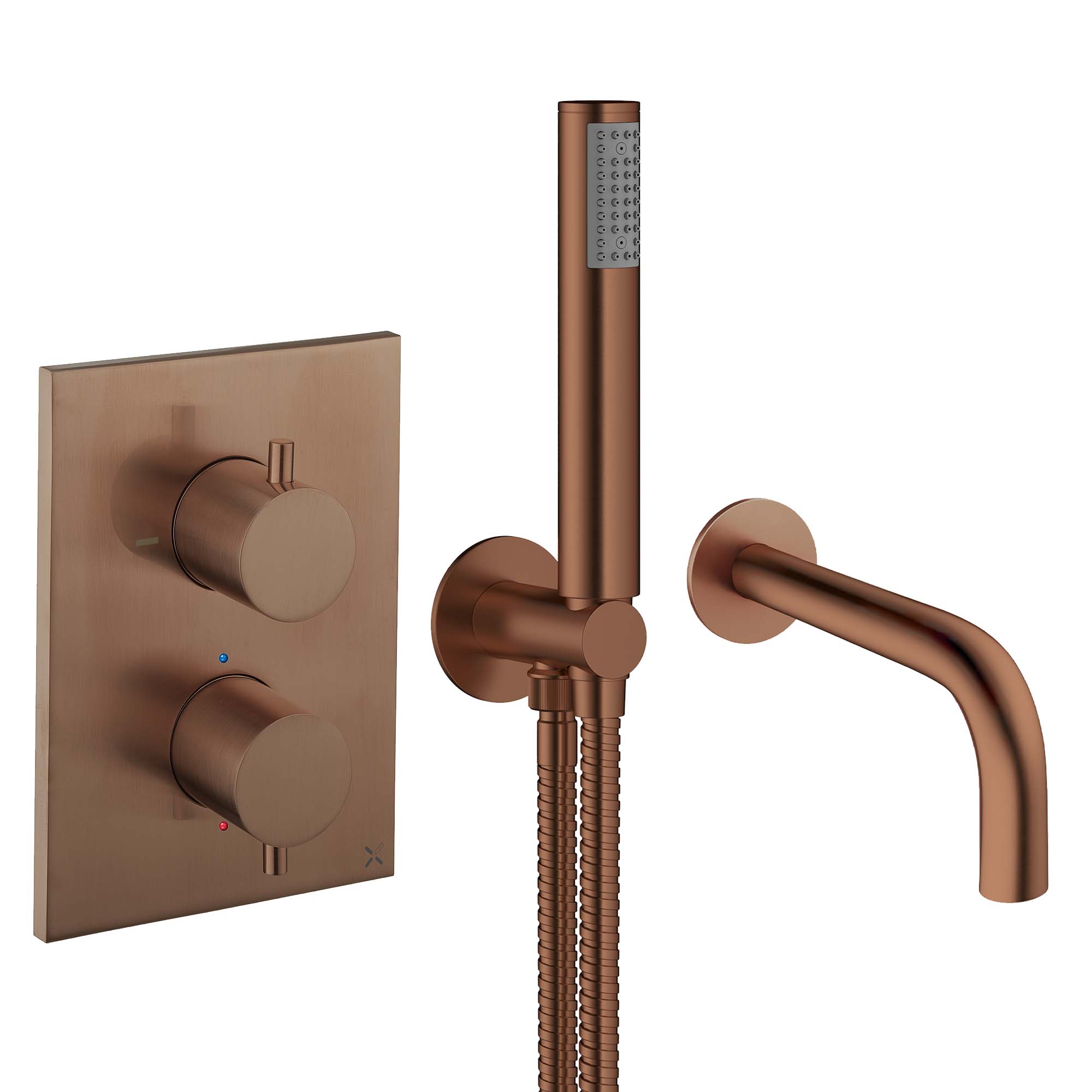 crosswater mpro thermostatic valve pencil shower bath spout brushed bronze