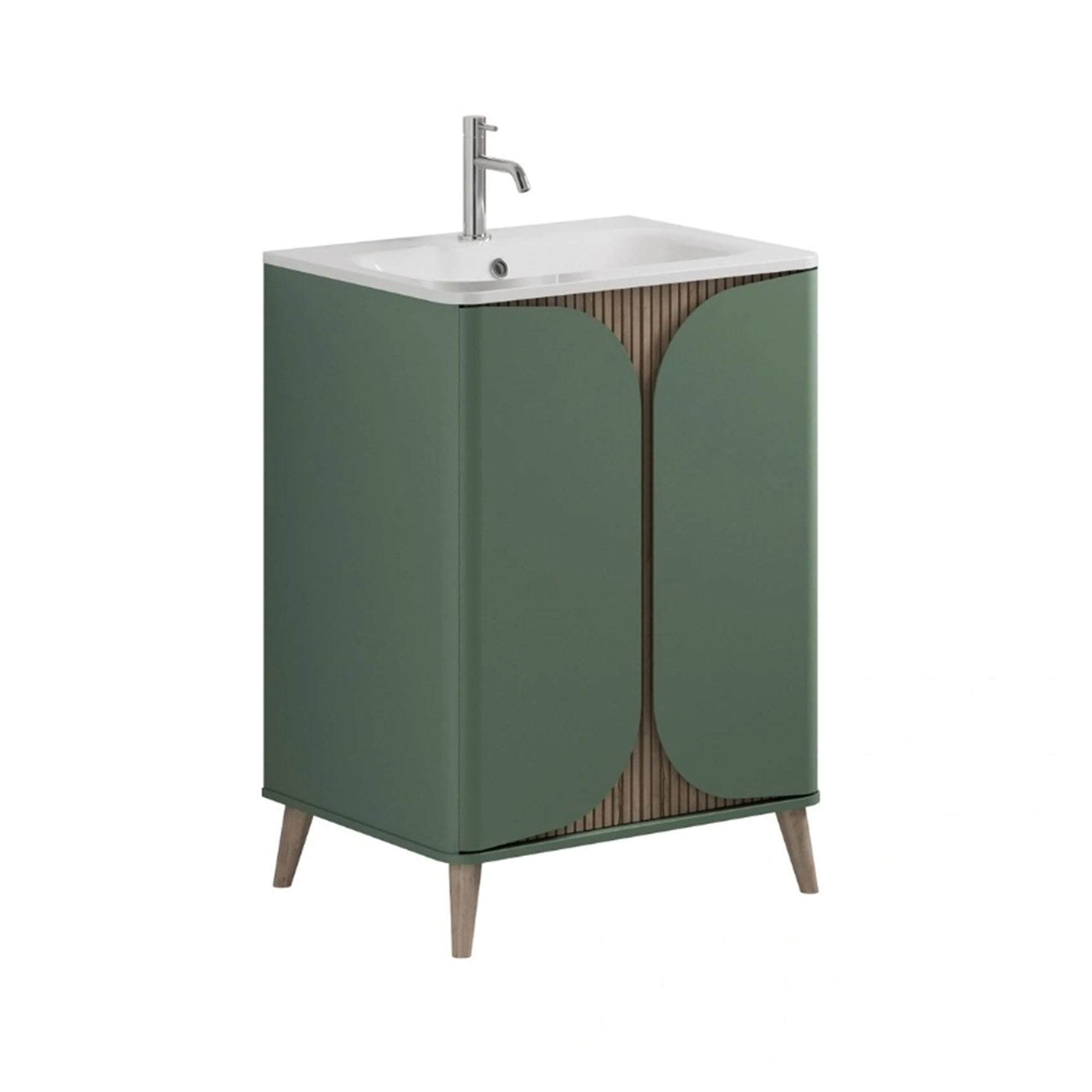 crosswater tambour 600mm 2 door floorstanding vanity unit with stone resin basin sage green