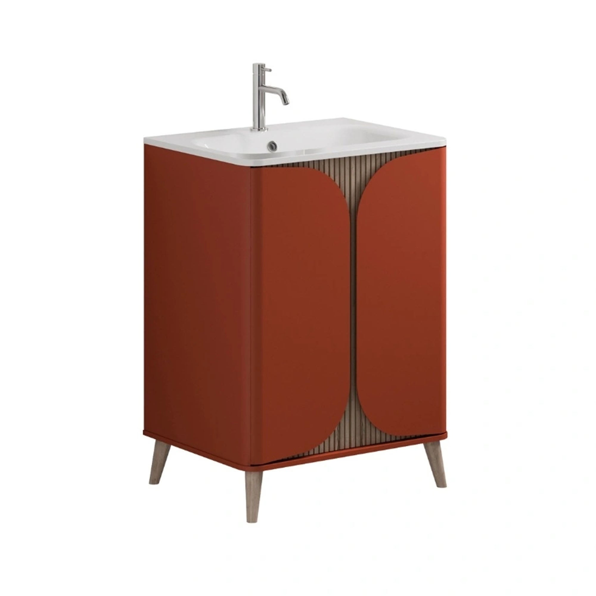 crosswater tambour 600mm 2 door floorstanding vanity unit with stone resin basin soft clay