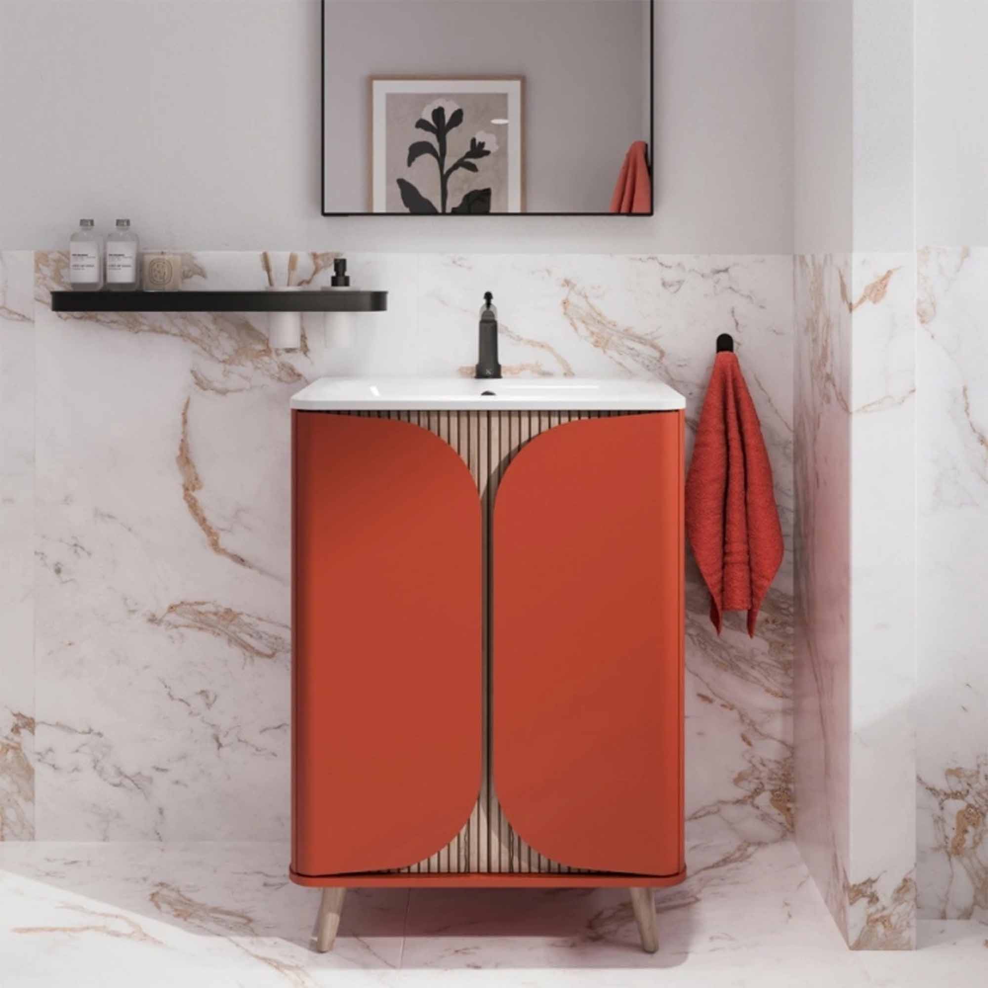 crosswater tambour 600mm 2 door floorstanding vanity unit with stone resin basin soft clay