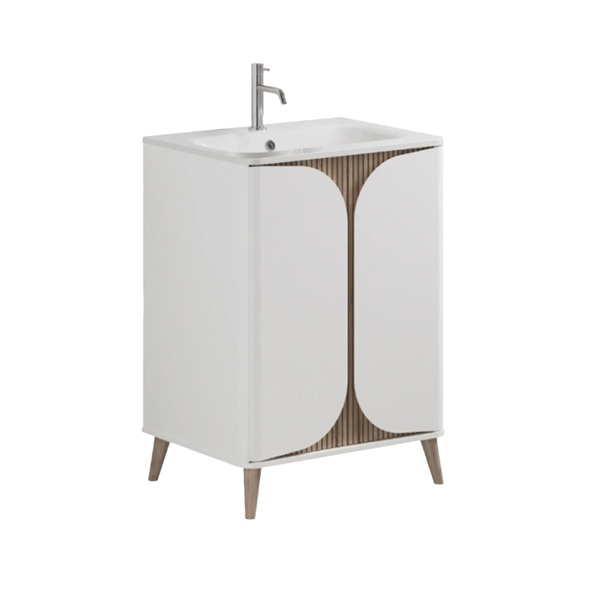 crosswater tambour 600mm 2 door floorstanding vanity unit with stone resin basin white matt