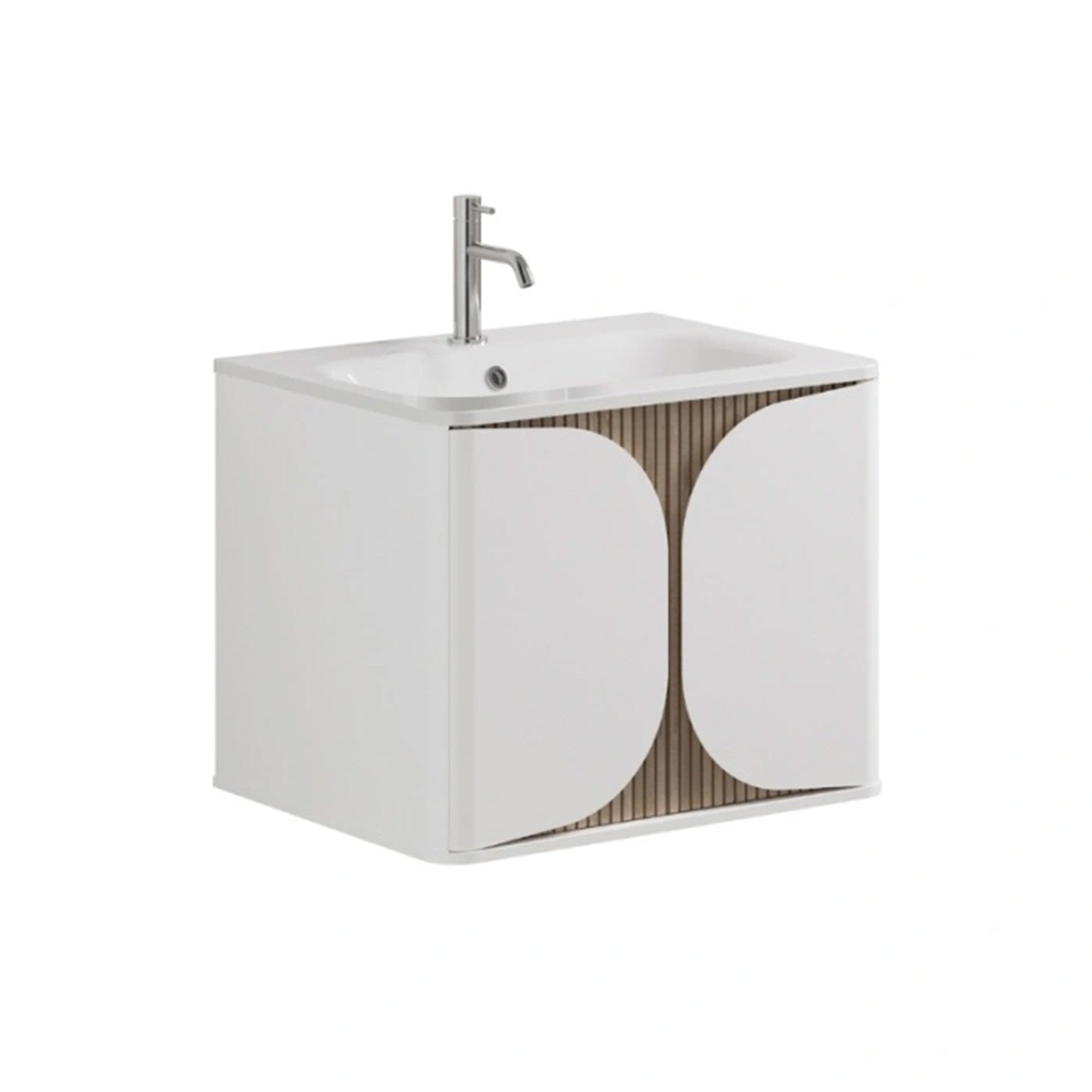 crosswater tambour 600mm single drawer wall mounted vanity unit with stone resin basin white matt