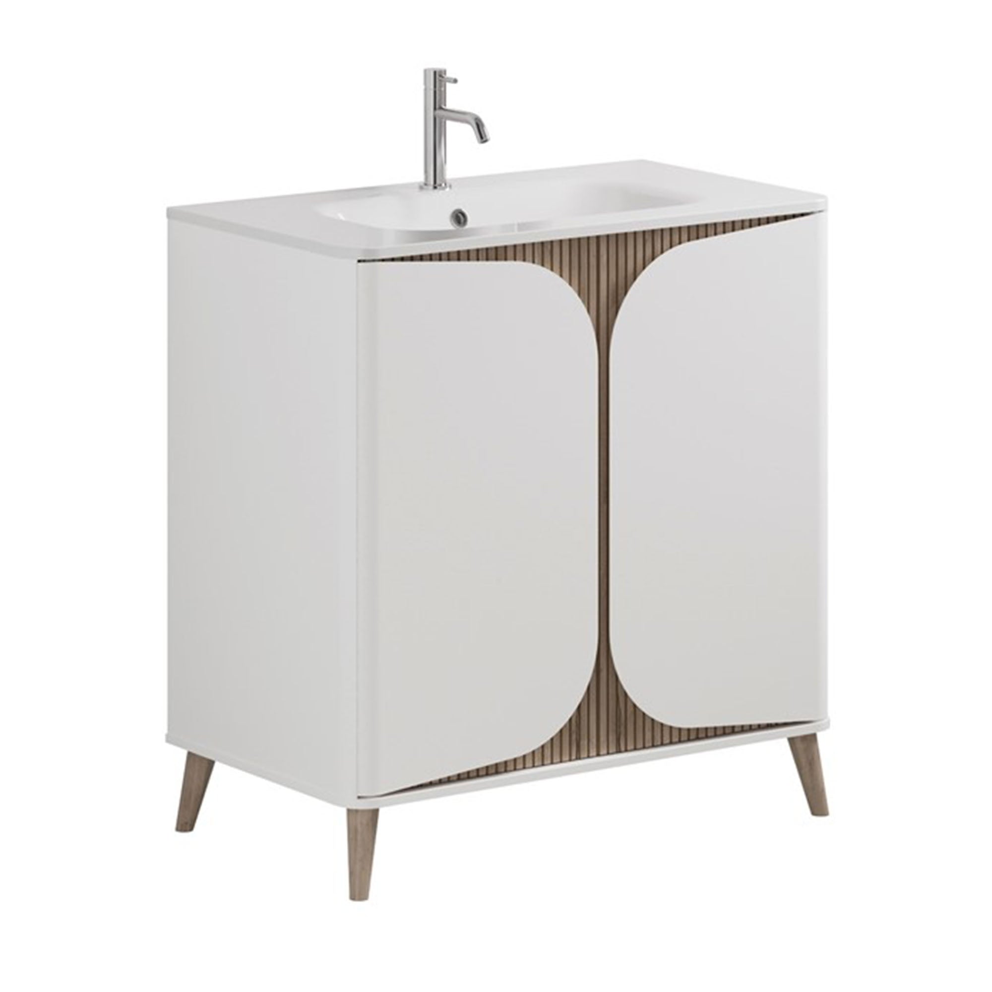 crosswater tambour 800mm 2 door floorstanding vanity unit with stone resin basin white matt