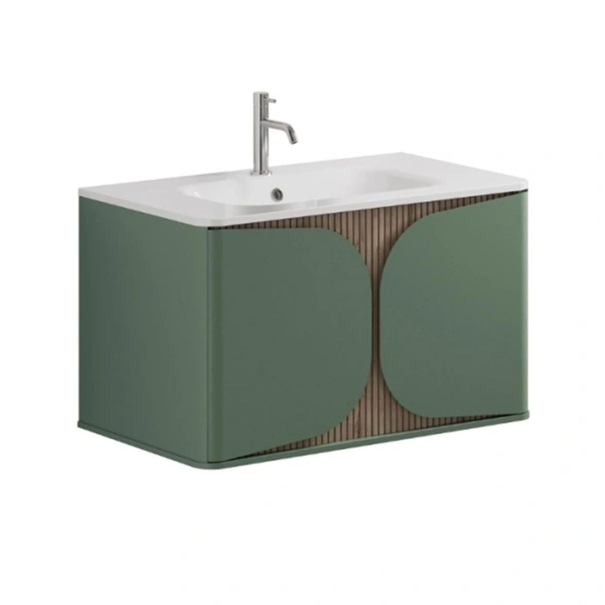 crosswater tambour 800mm single drawer wall mounted vanity unit with stone resin basin sage green