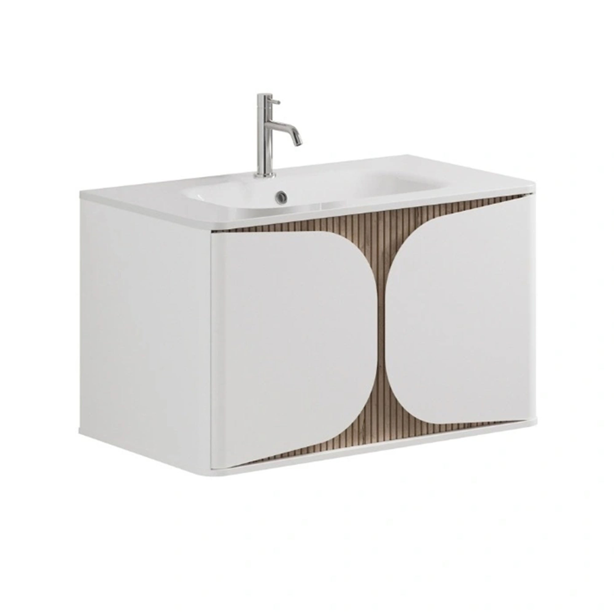 crosswater tambour 800mm single drawer wall mounted vanity unit with stone resin basin white matt