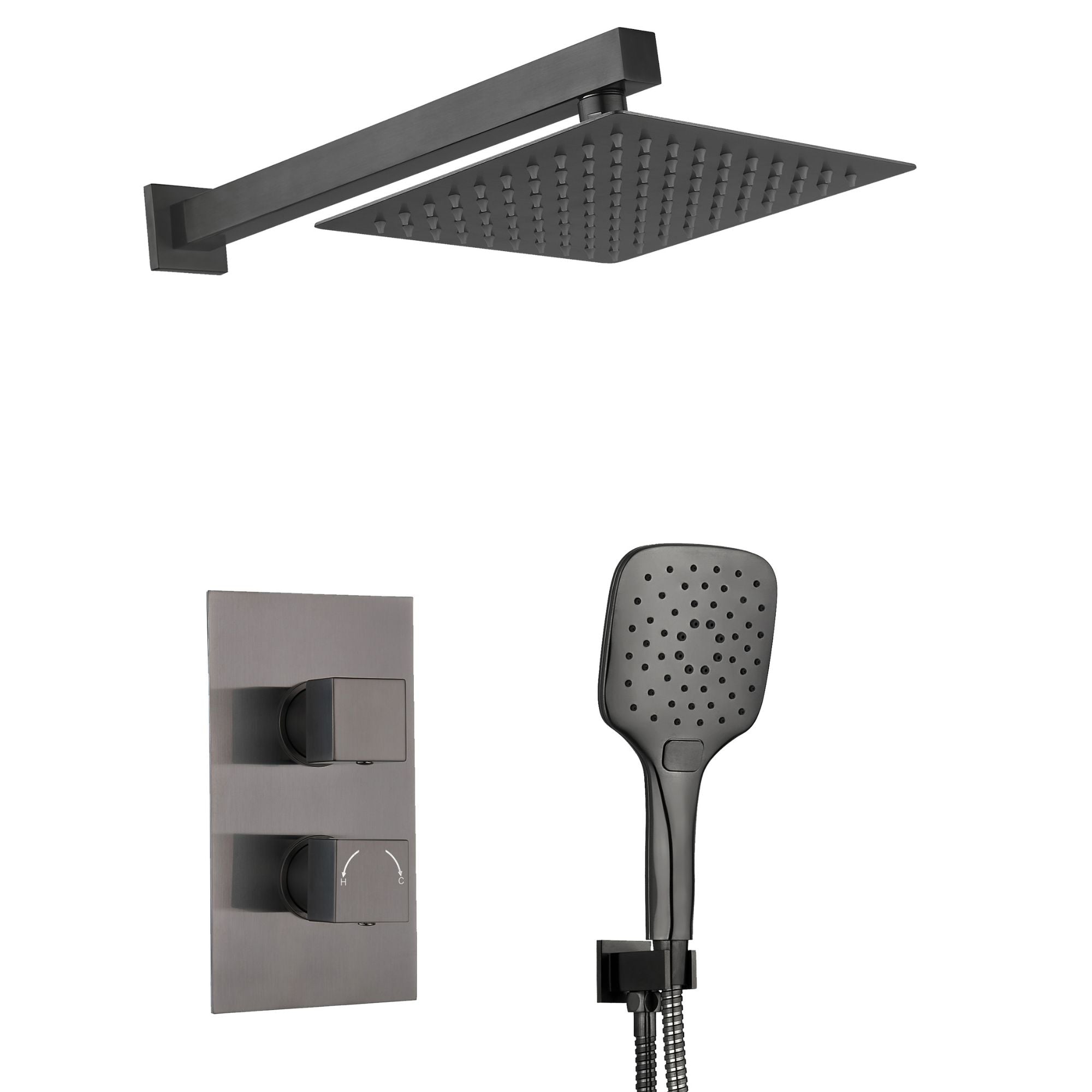 Deluxe Square Concealed 2 Outlet Thermostatic Shower Kit Gunmetal Deluxe Bathrooms