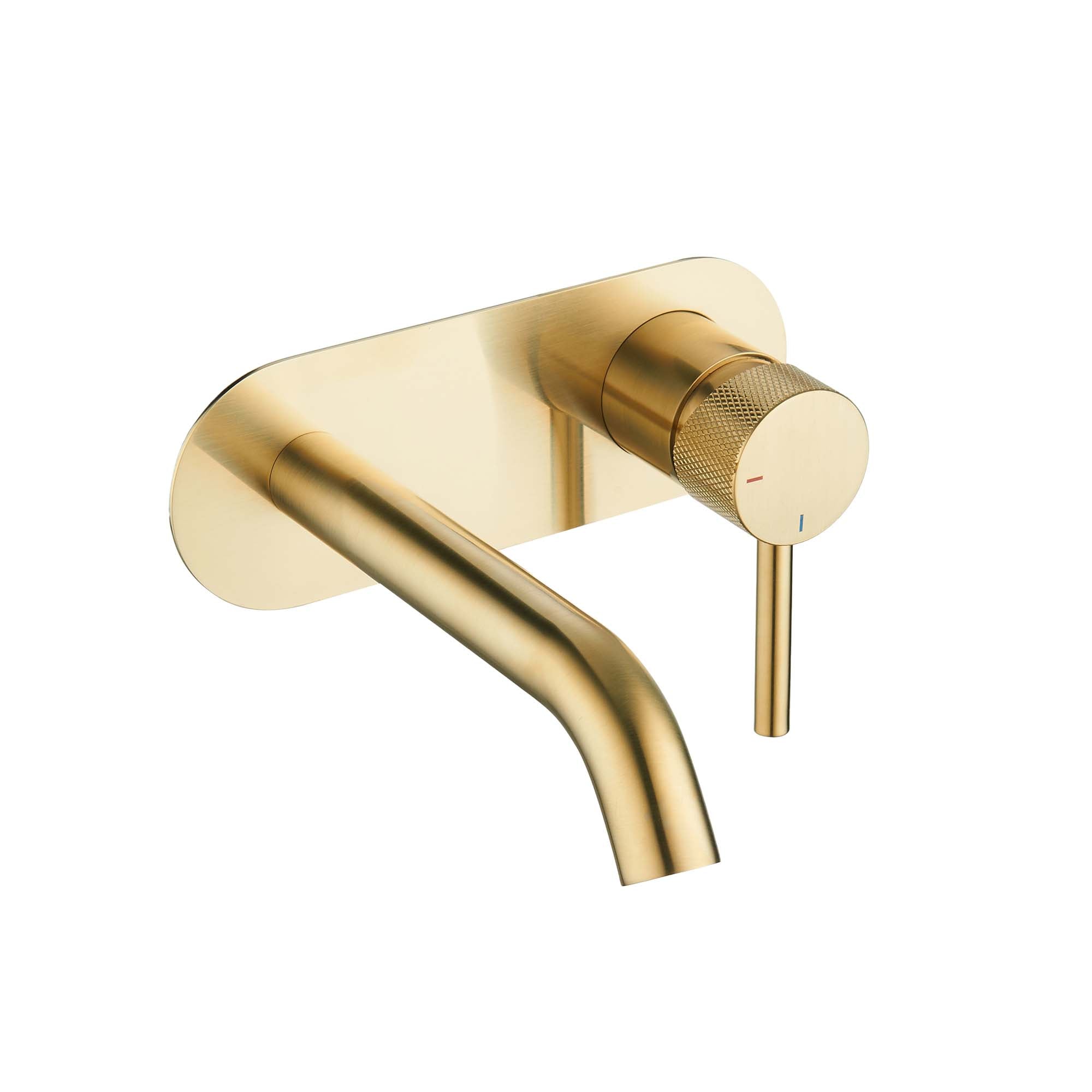 elliot 2 hole wall mounted round eco basin mixer brushed brass