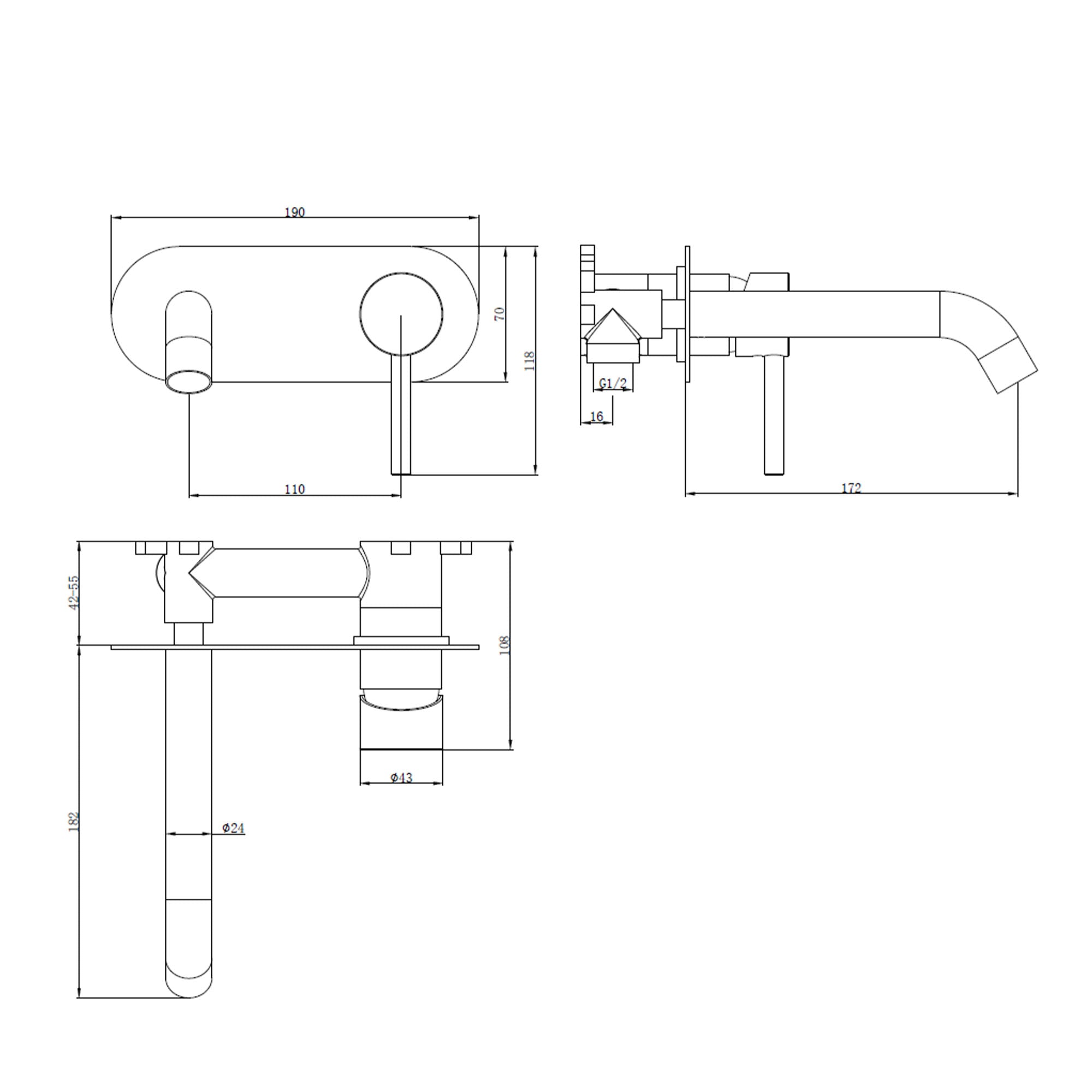 elliot 2 hole wall mounted round eco basin mixer dimensions