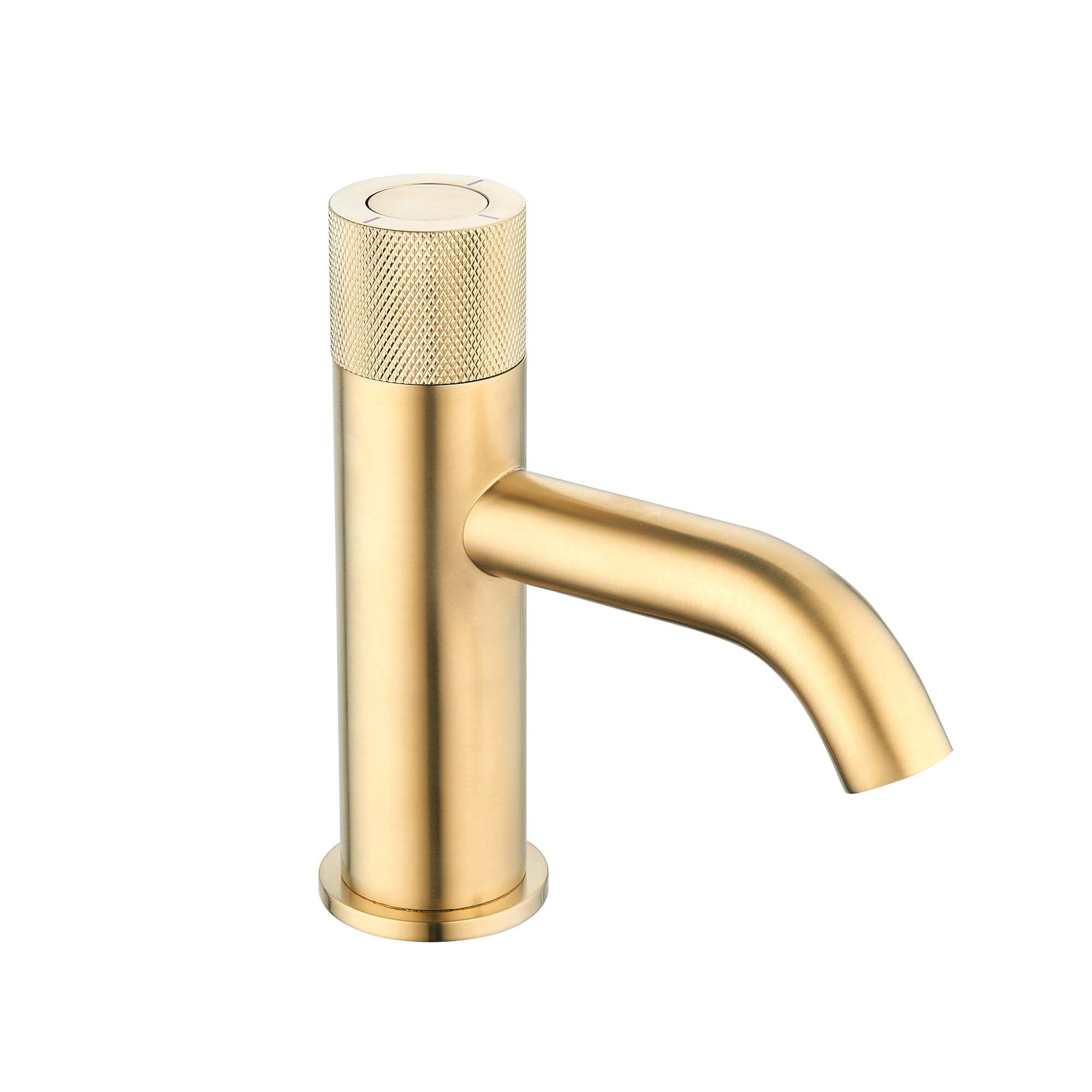 elliot push button knurled basin mixer brushed brass