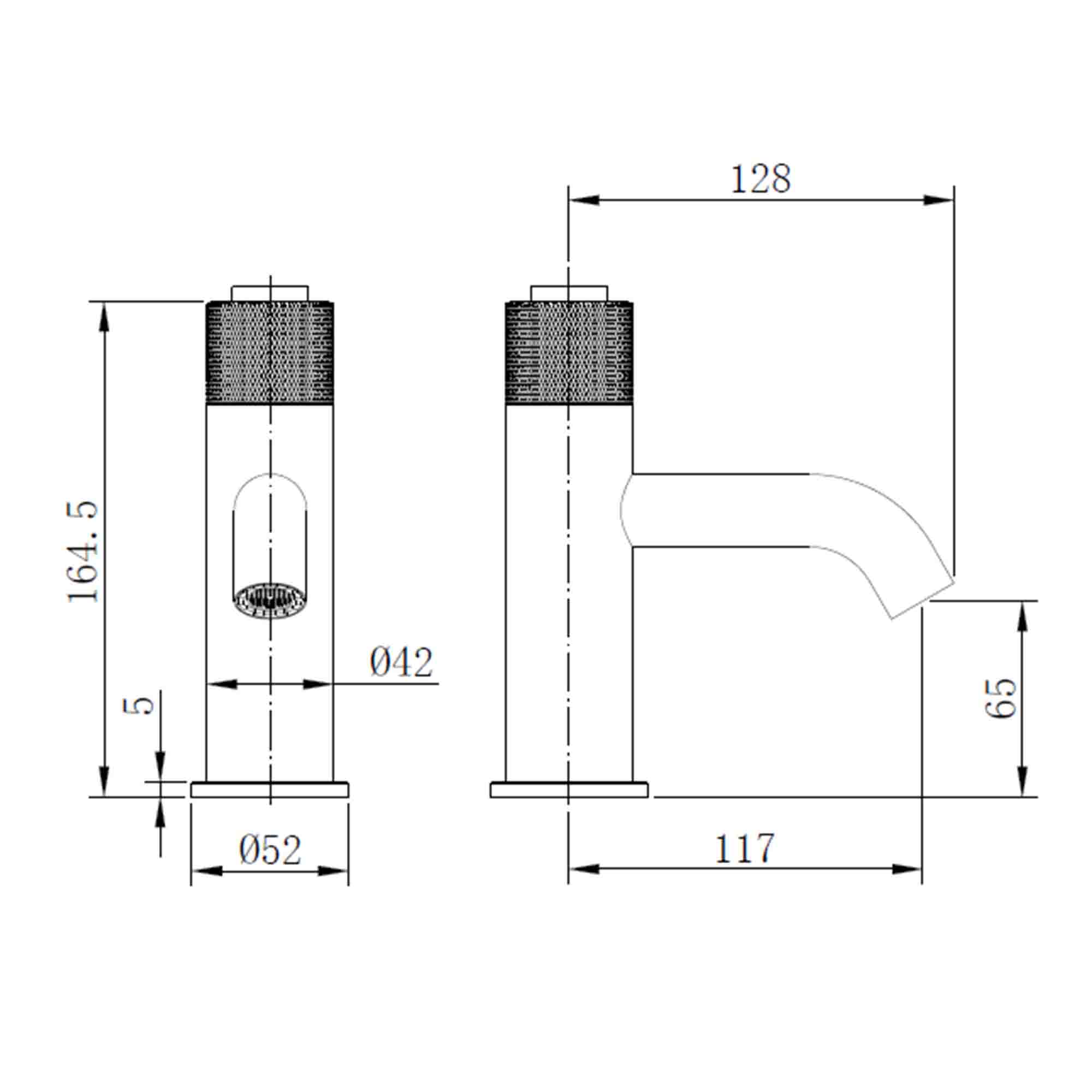 elliot push button knurled basin mixer dimensions