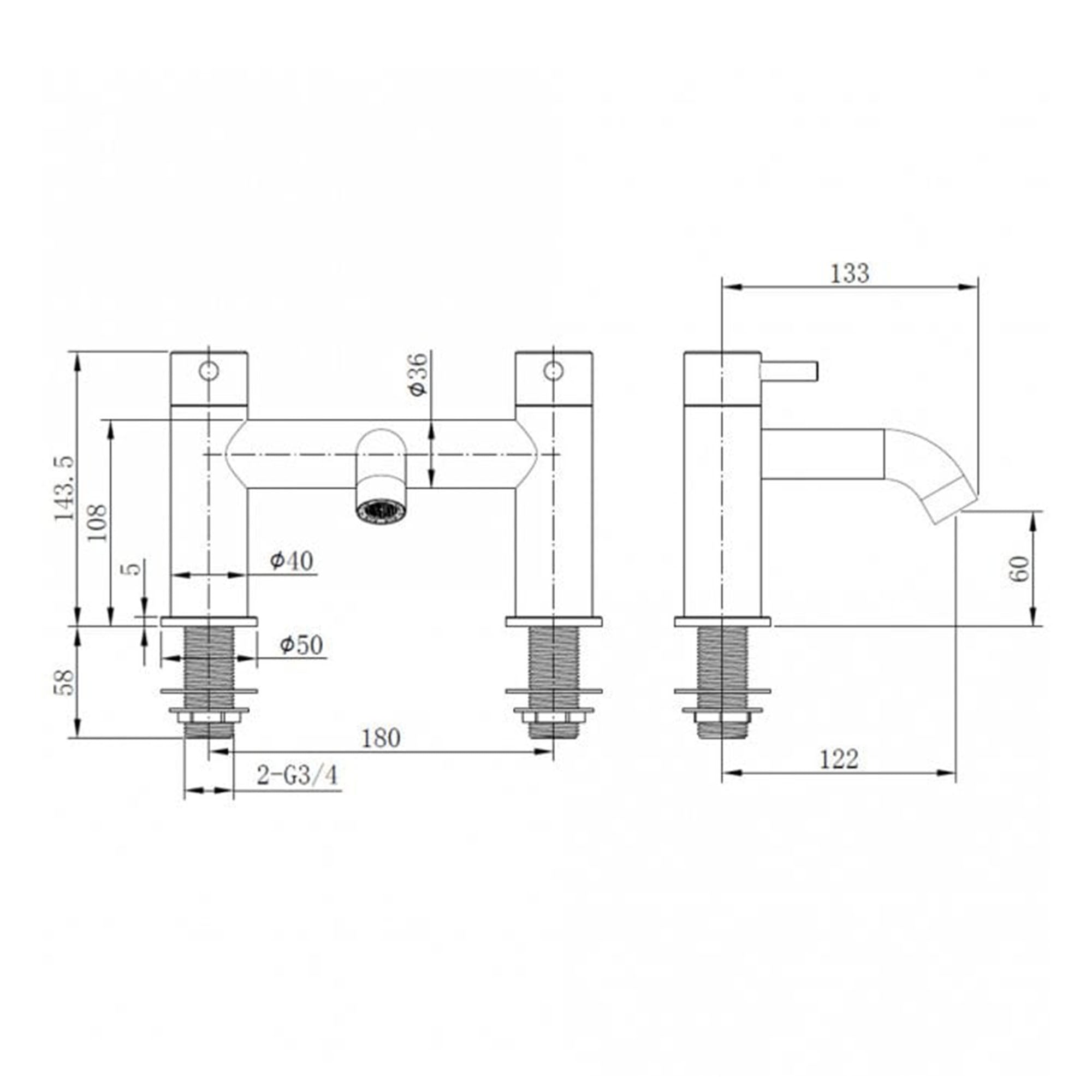 elliot round deck mounted bath filler dimensions