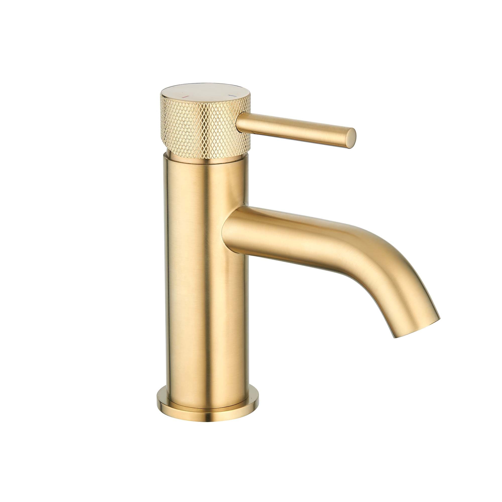 elliot round eco lever knurled basin mixer brushed brass