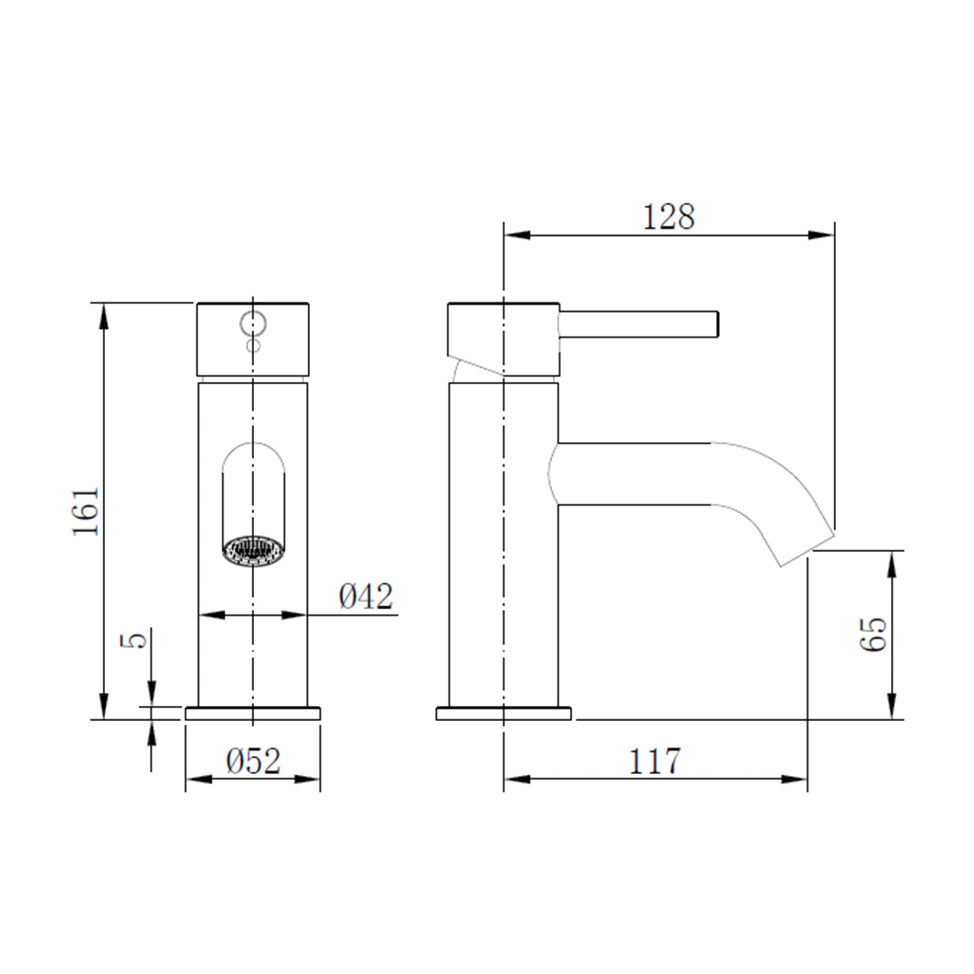 elliot round eco lever knurled basin mixer dimensions