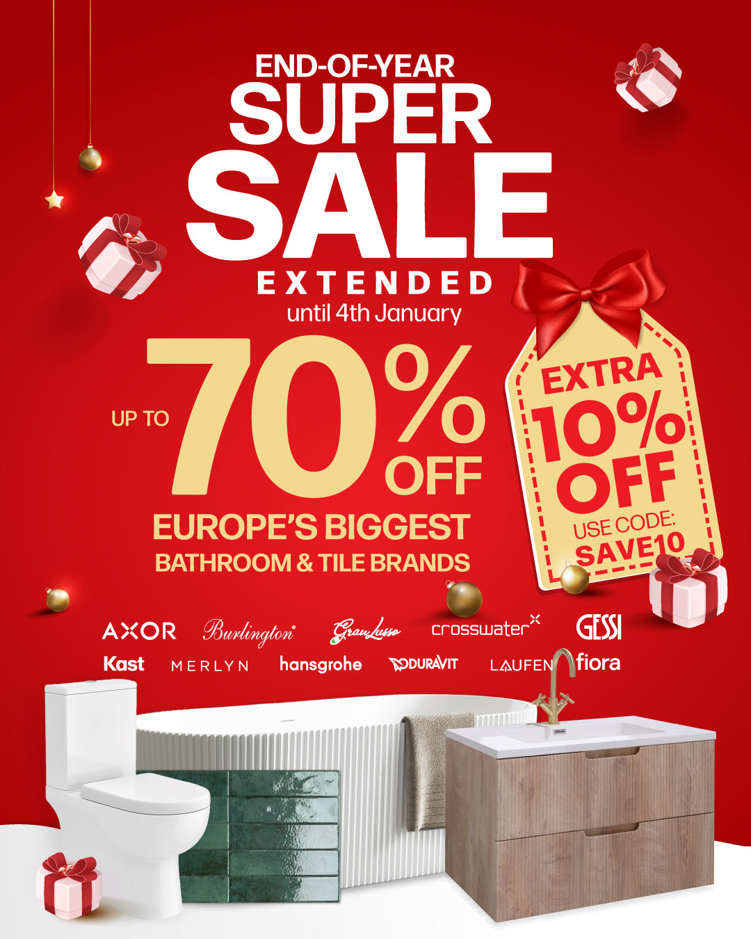 bathroom and tile end of year sale at deluxe bathrooms banner