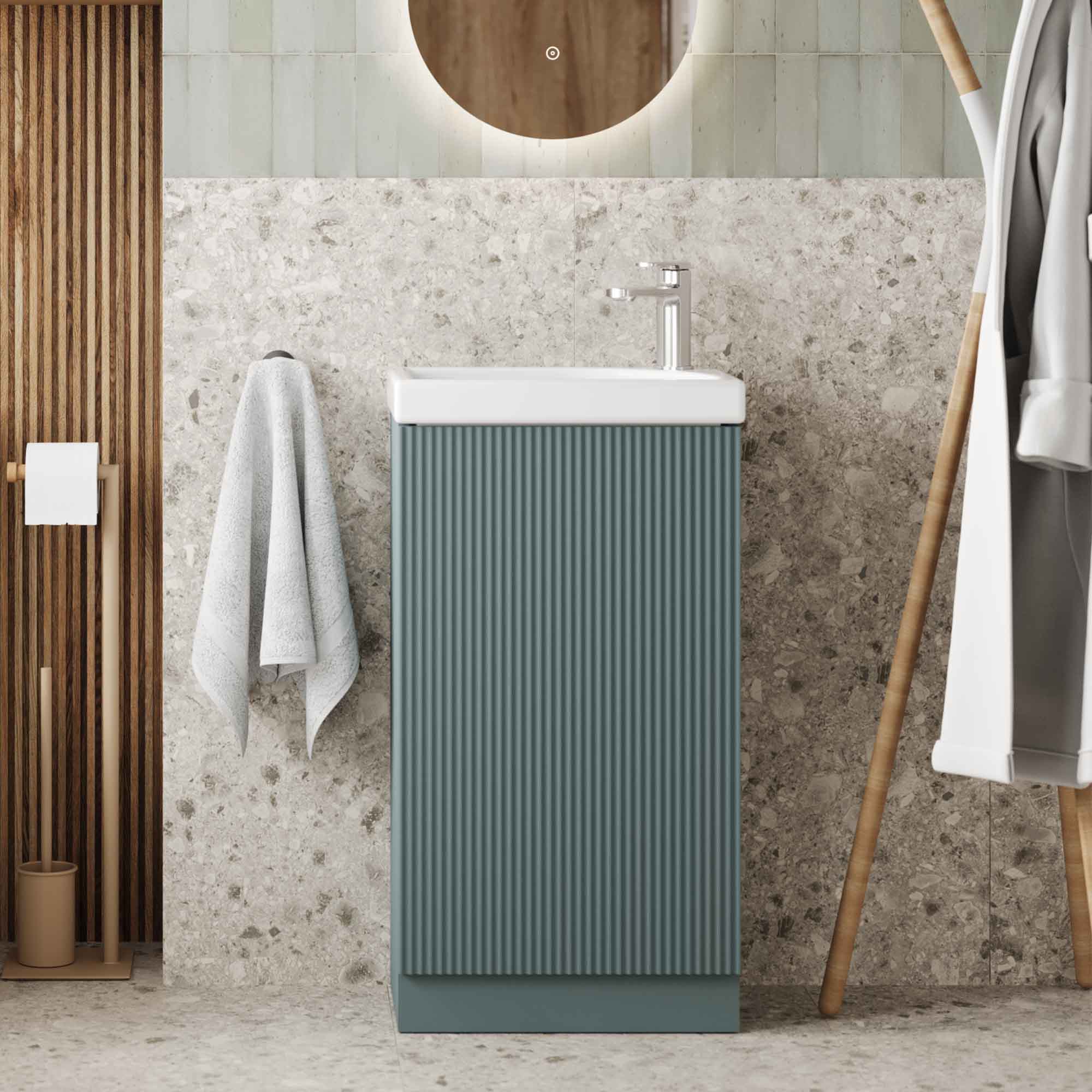 florence floorstanding cloakroom vanity unit with basin smoked sage