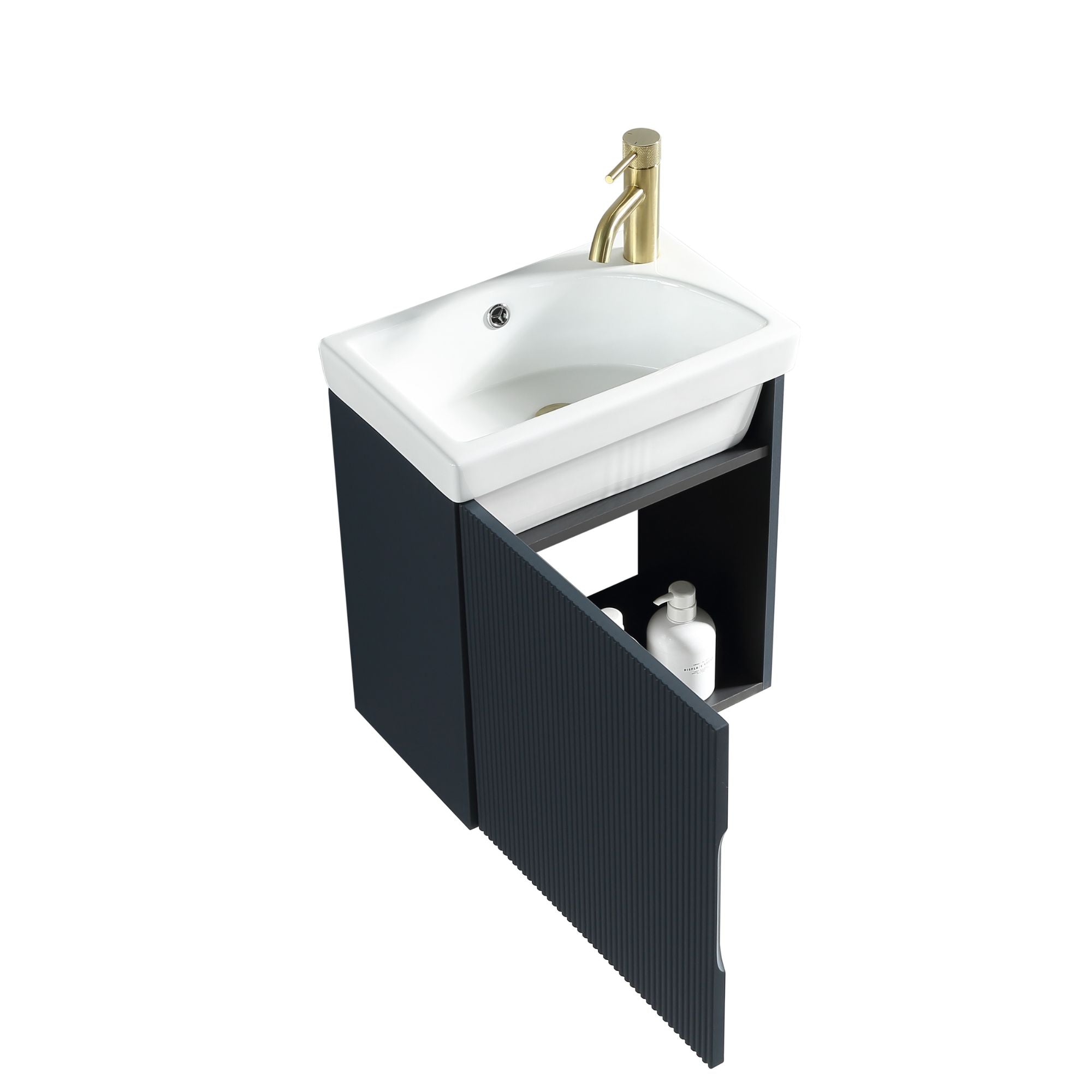 Florence Fluted Wall Mounted Cloakroom Vanity Unit With Ceramic Basin Midnight Shadow Deluxe Bathrooms