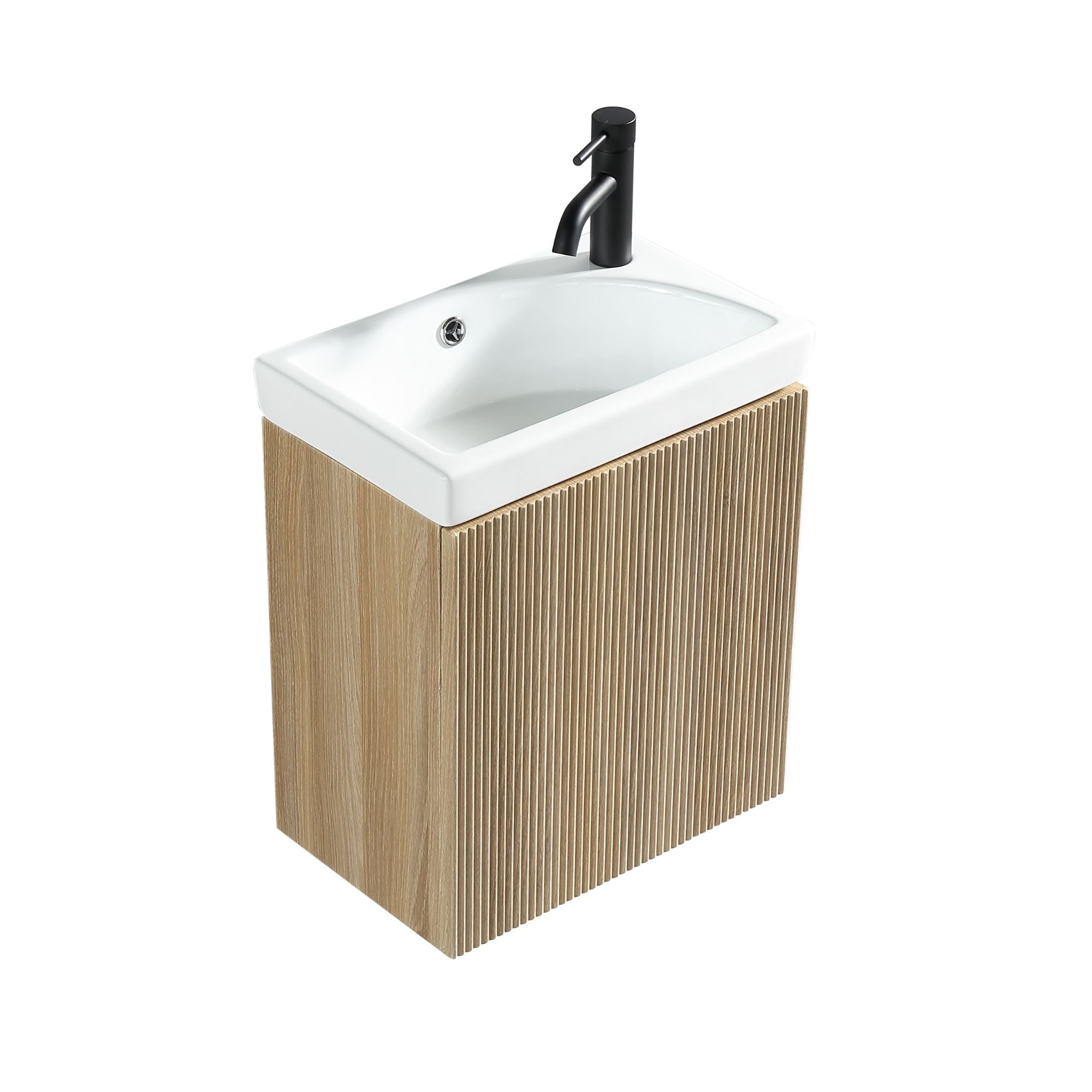 Florence Fluted Wall Mounted Cloakroom Vanity Unit With Ceramic Basin Oak Deluxe Bathrooms