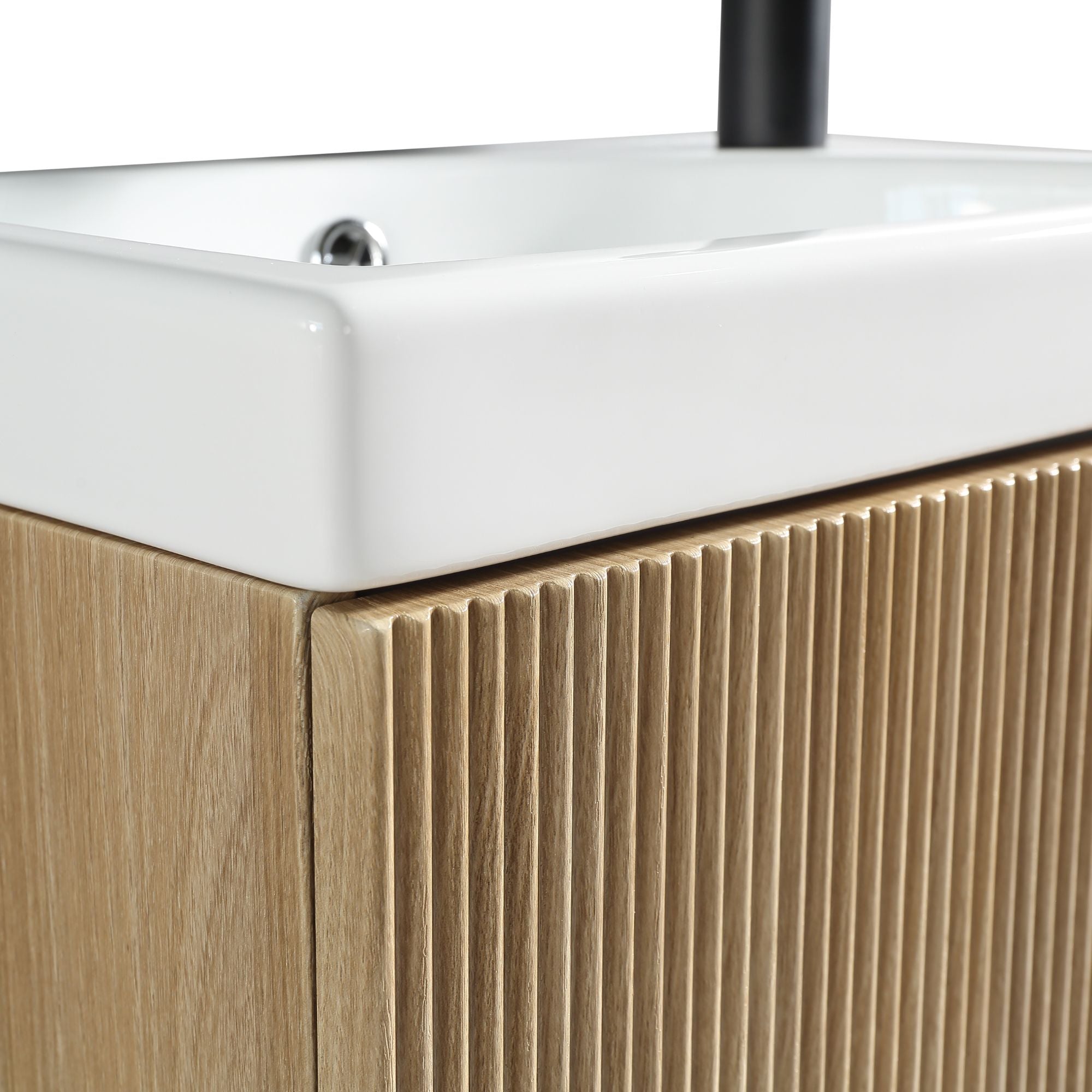 Florence Fluted Wall Mounted Cloakroom Vanity Unit With Ceramic Basin Oak Deluxe Bathrooms