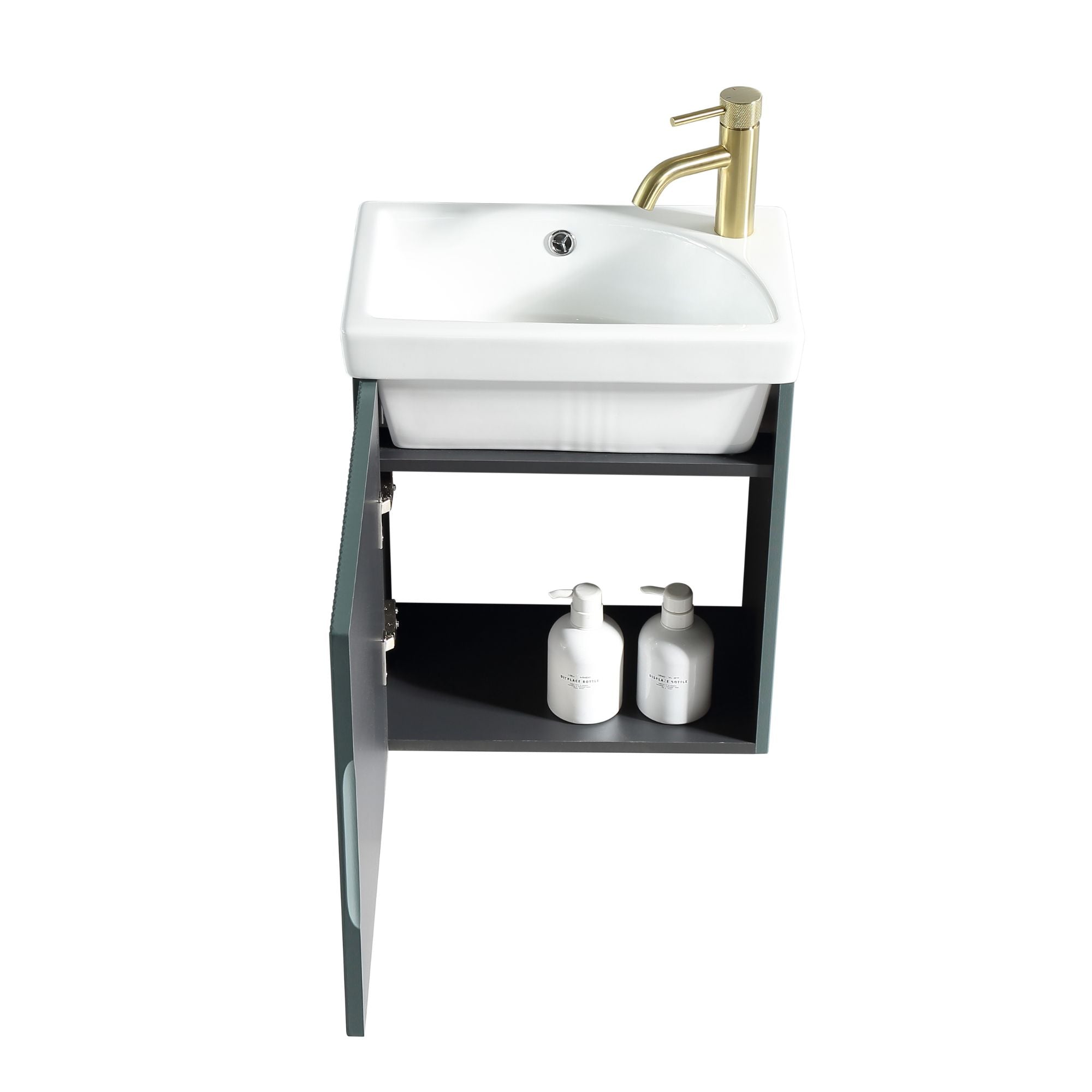 Florence Fluted Wall Mounted Cloakroom Vanity Unit With Ceramic Basin Smoked Sage Deluxe Bathrooms