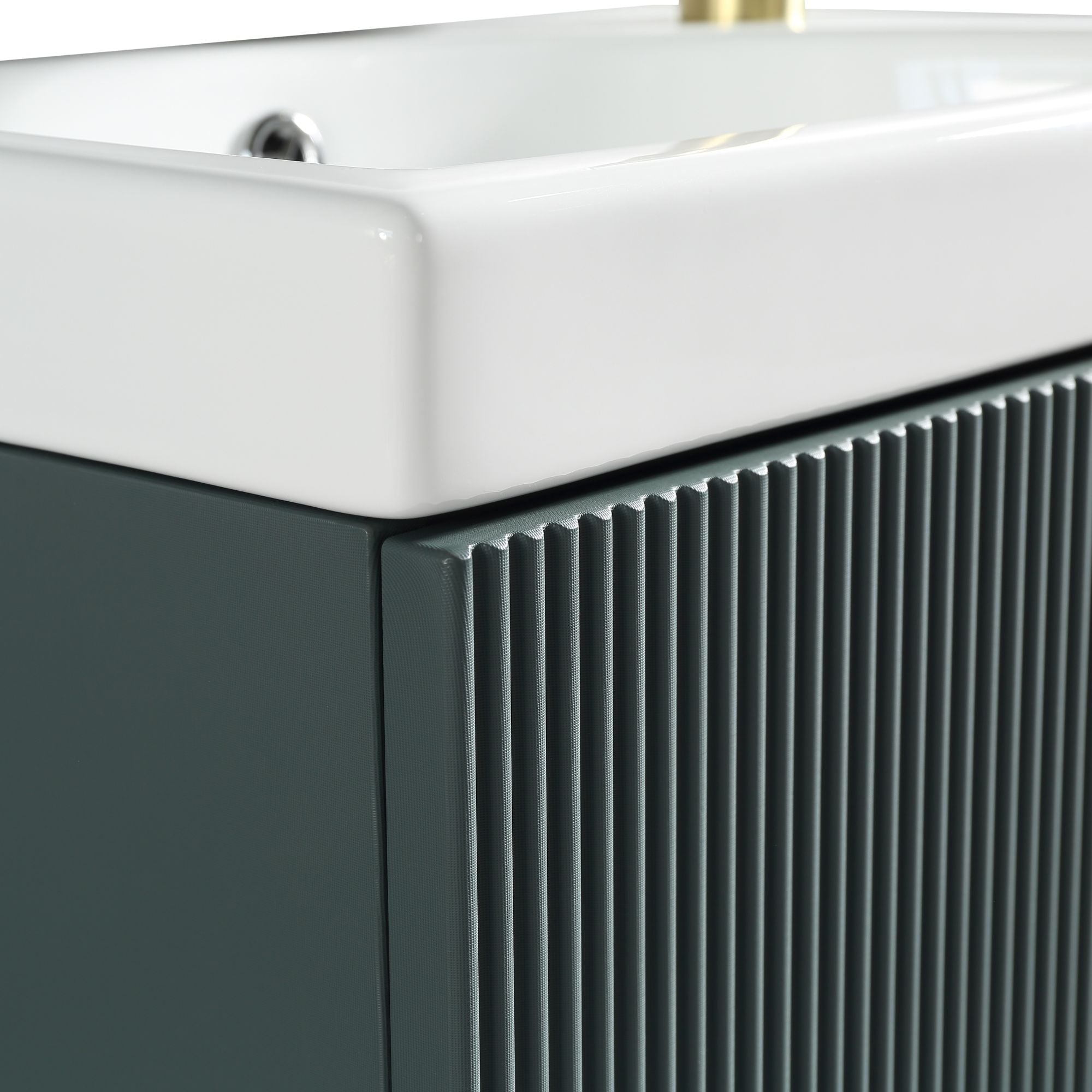 Florence Fluted Wall Mounted Cloakroom Vanity Unit With Ceramic Basin Smoked Sage Deluxe Bathrooms