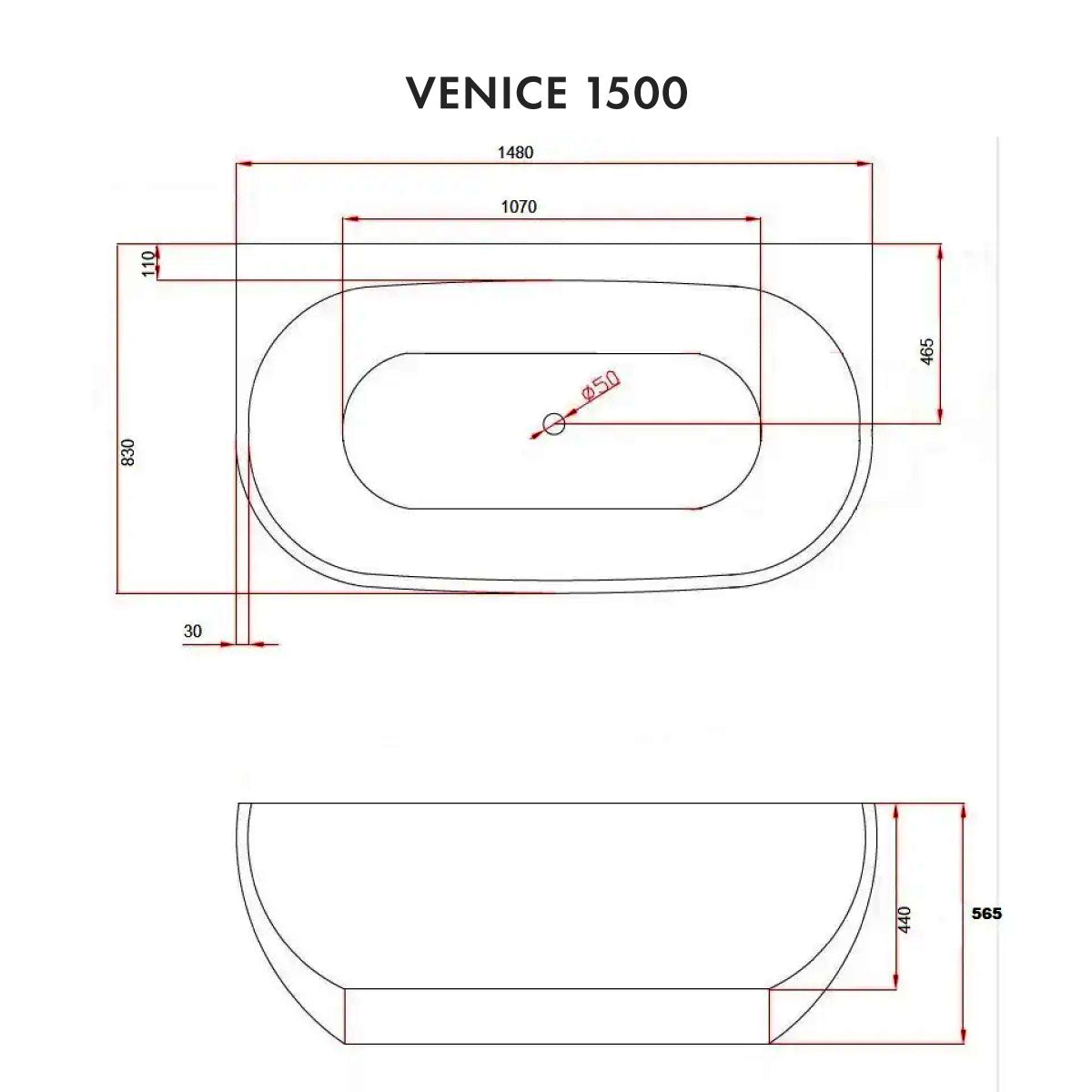 granlusso venice 1500 freestanding bath dimensions