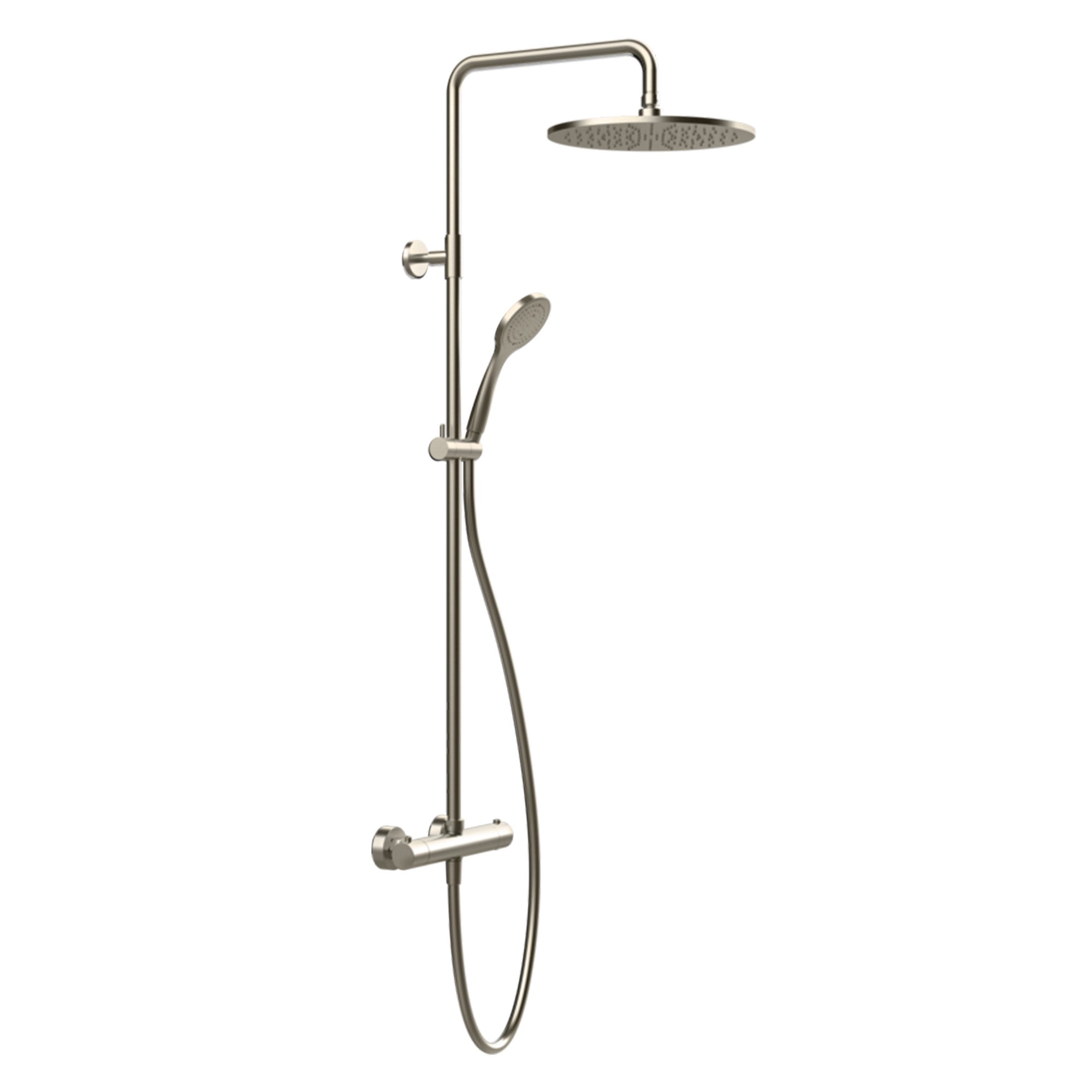 gessi emporio exposed thermostatic rigid riser shower with 300 overhead and handset finox brushed nickel