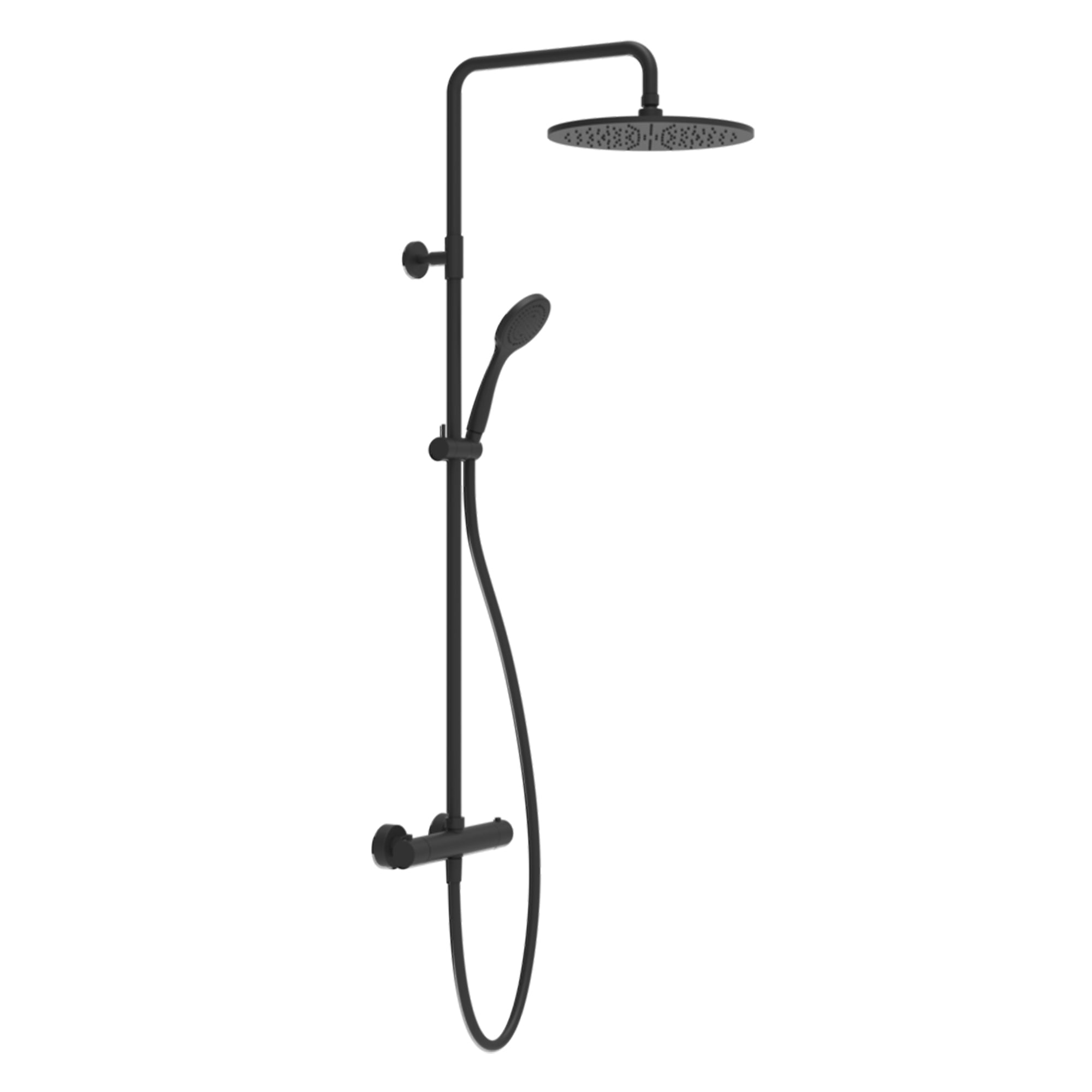 gessi emporio exposed thermostatic rigid riser shower with 300 overhead and handset matt black