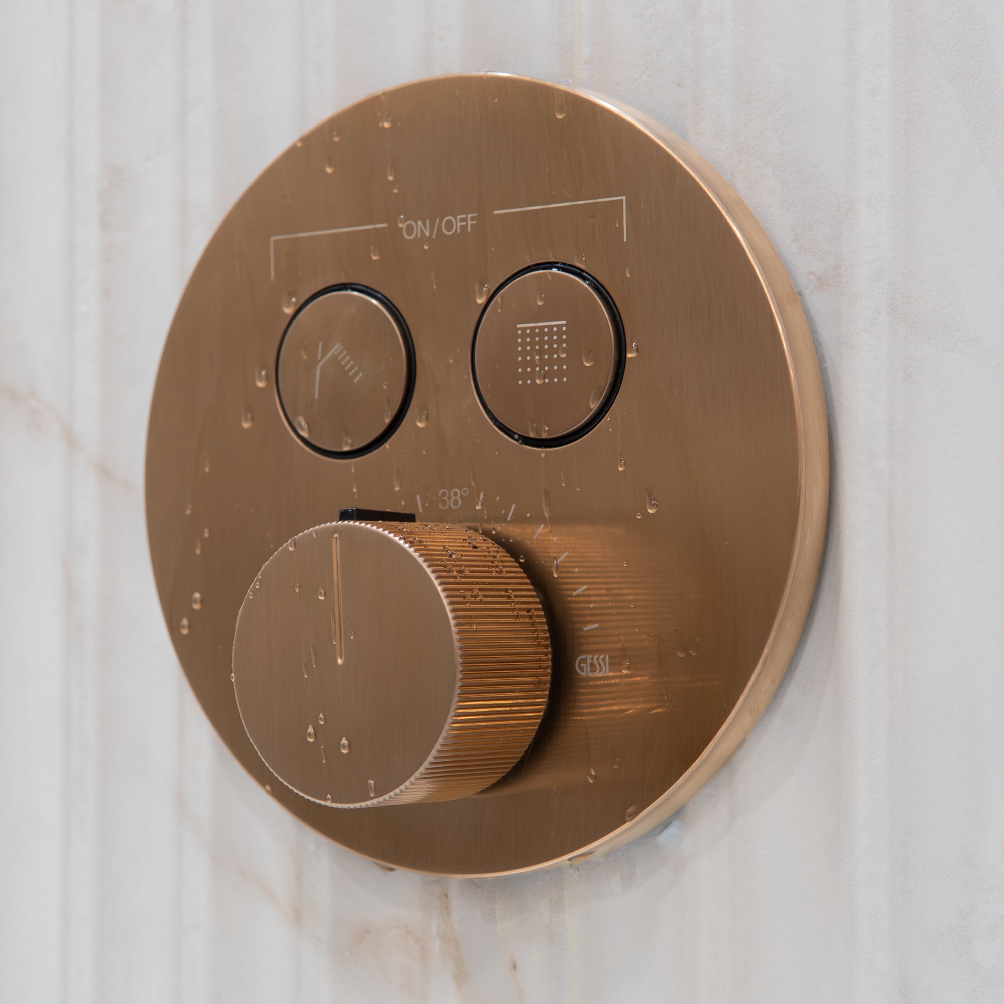Gessi Manzoni Dual Outlet Thermostatic Shower Valve - Brushed Brass