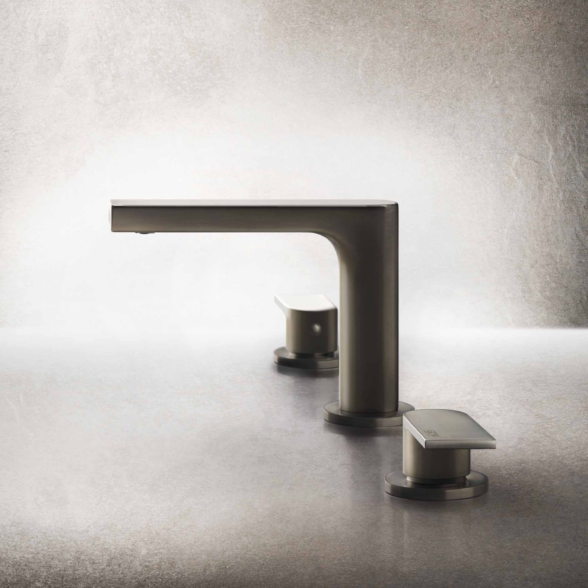 gessi via manzoni 3 hole deck mounted basin mixer with waste finox brushed nickel