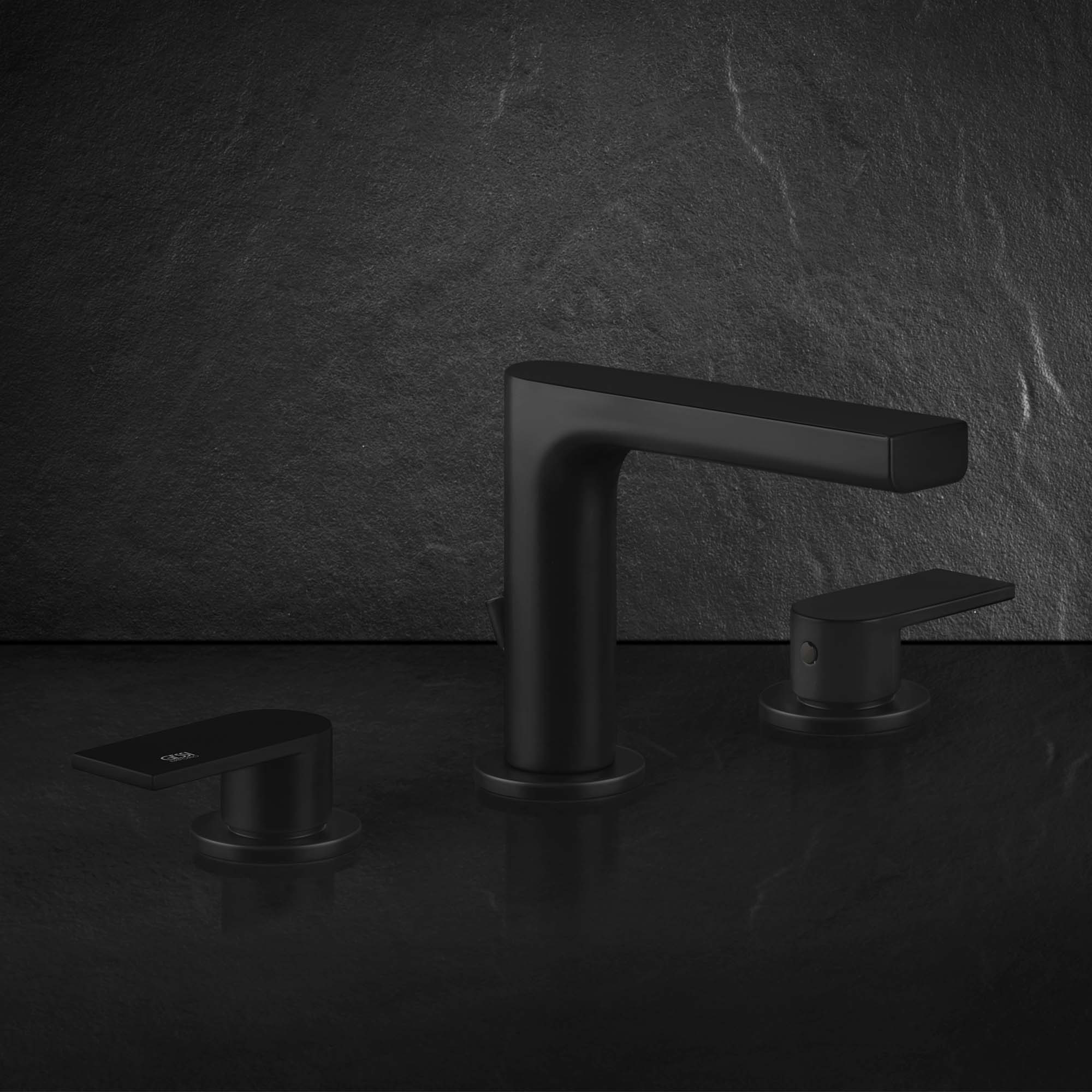 gessi via manzoni 3 hole deck mounted basin mixer with waste matt black