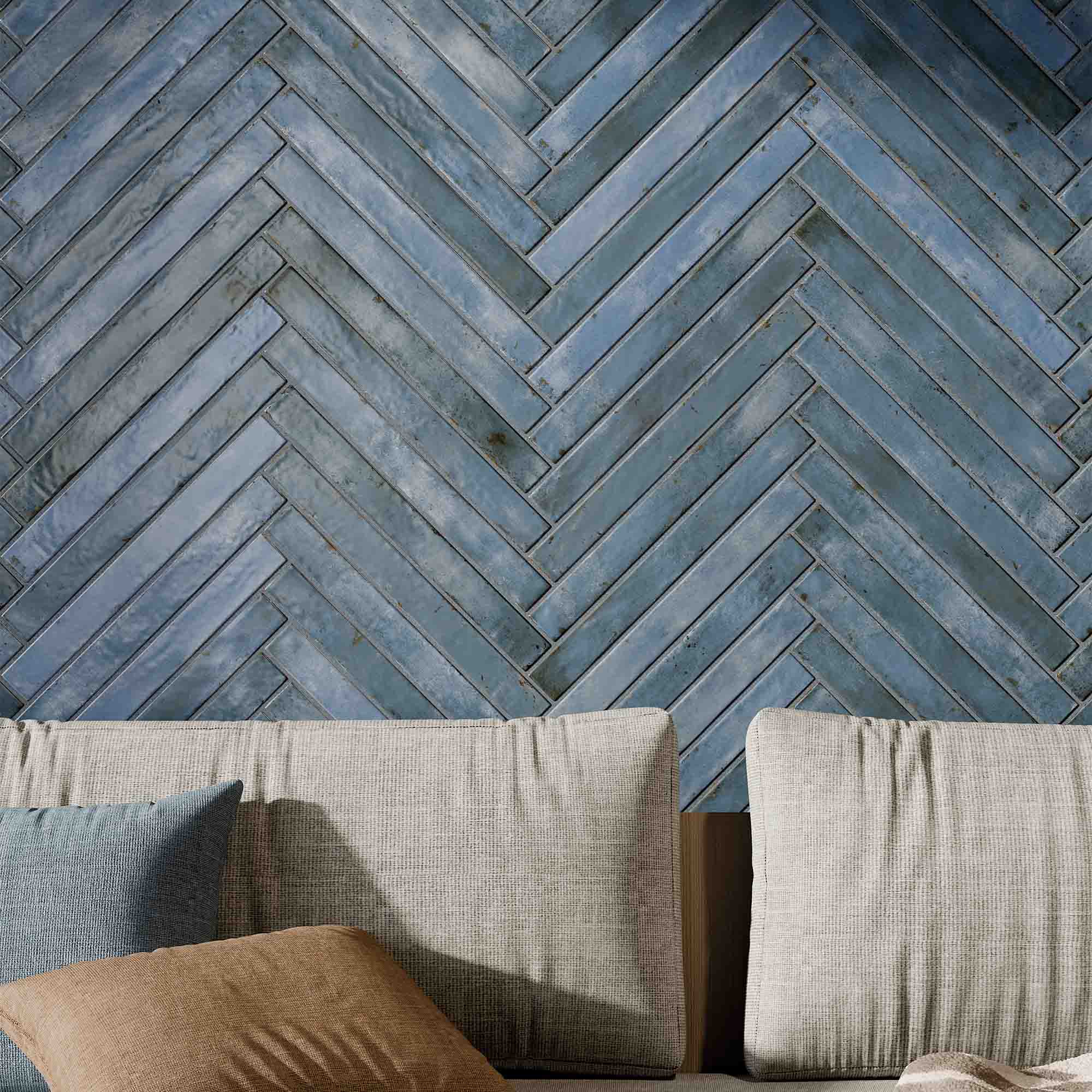 graffiti blue brick porcelain wall tile 4.8x45cm matt