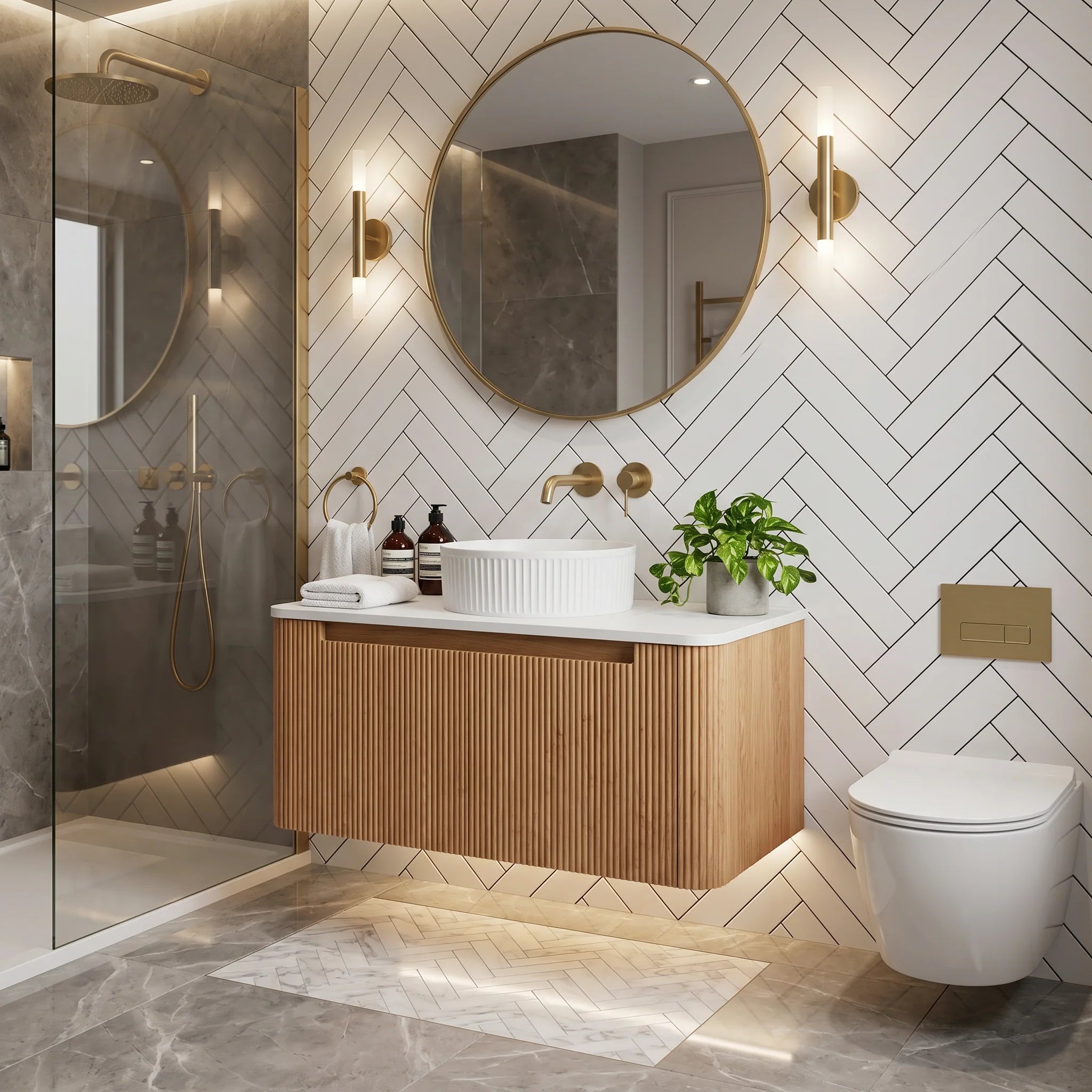 Granlusso™ Amalfi Oak Fluted Wall Mounted Vanity Unit With Worktop