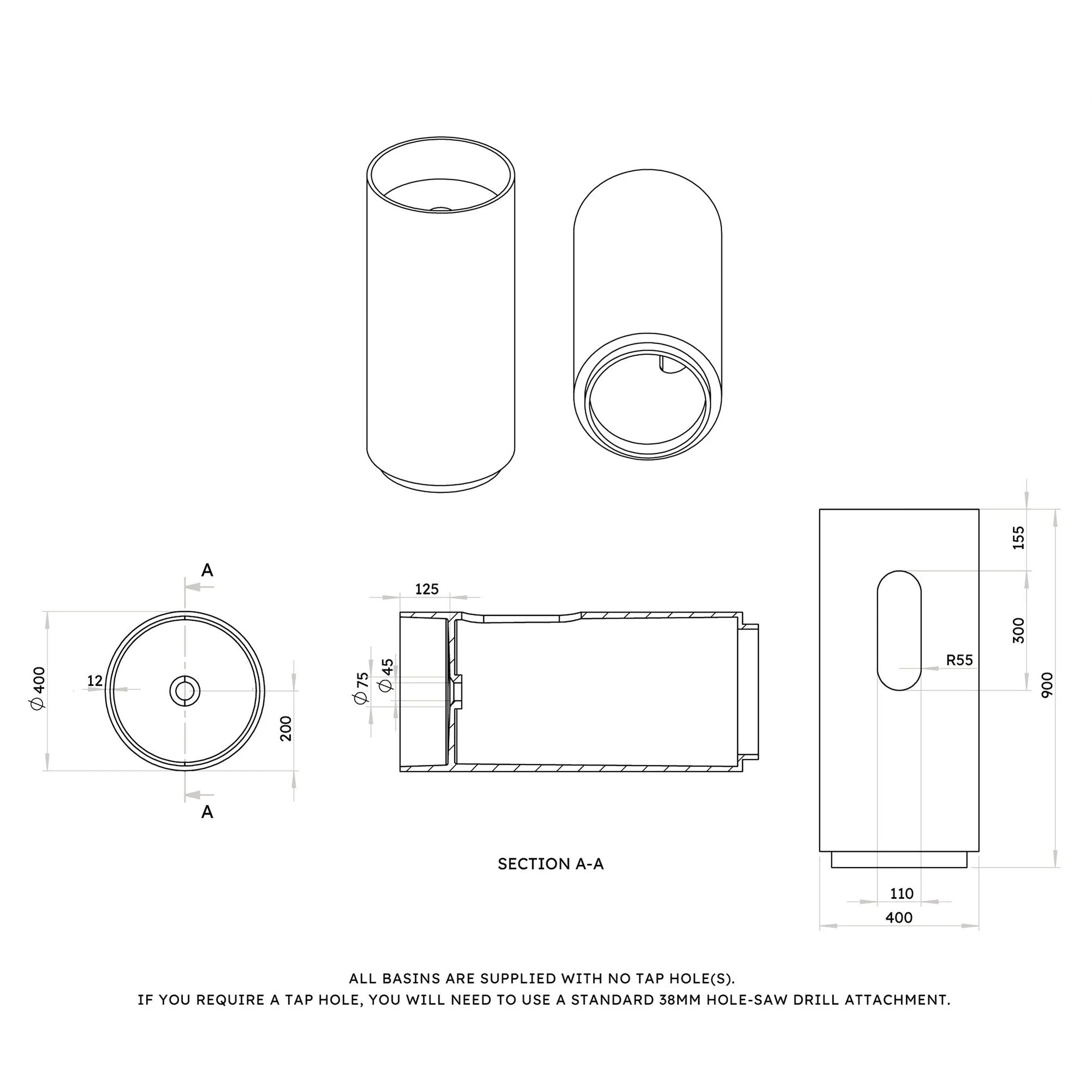 granlusso amalfi floorstanding circular stone basin dimensions