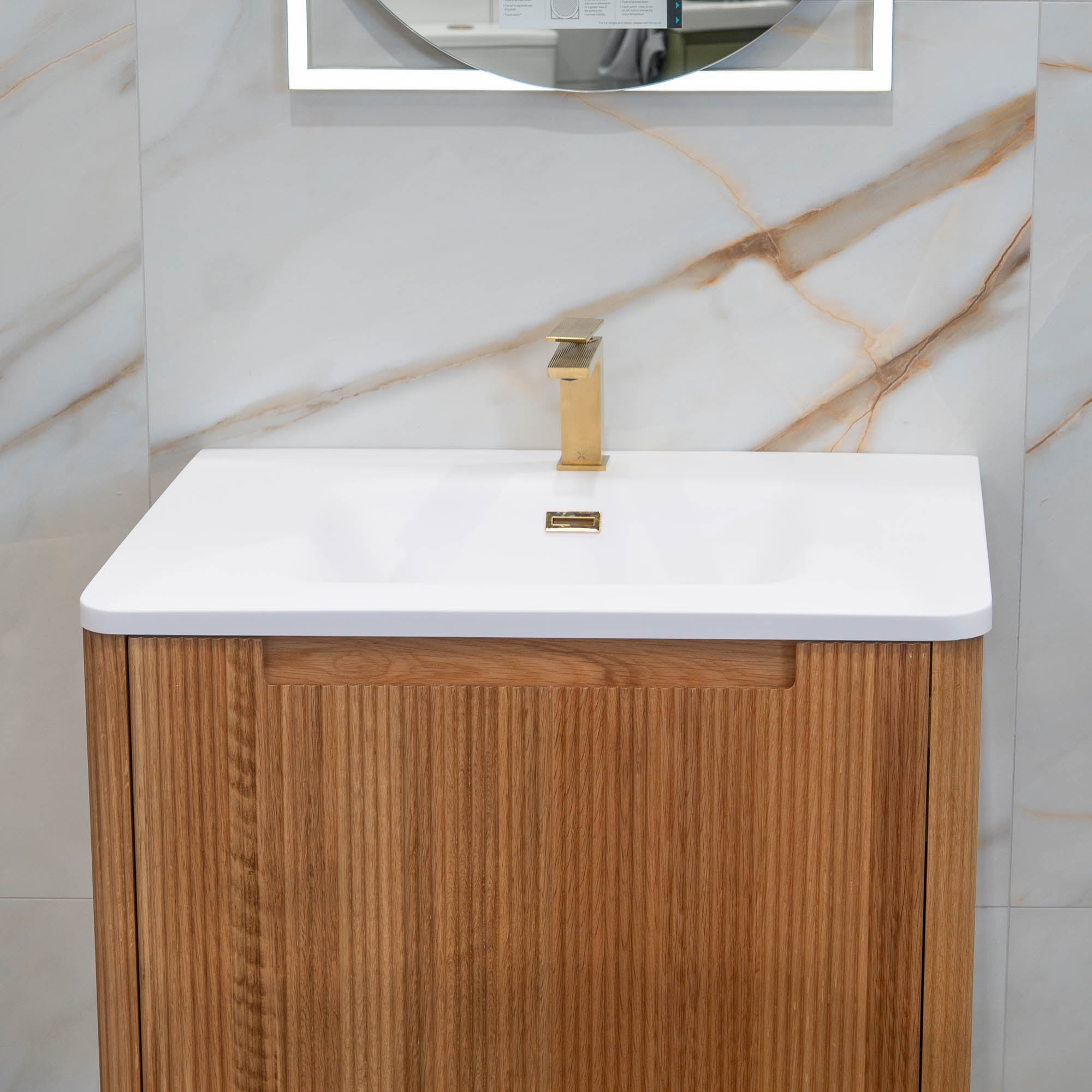 Granlusso™ Amalfi Oak Fluted Wall Mounted Vanity Unit With Solid Surface Washbasin