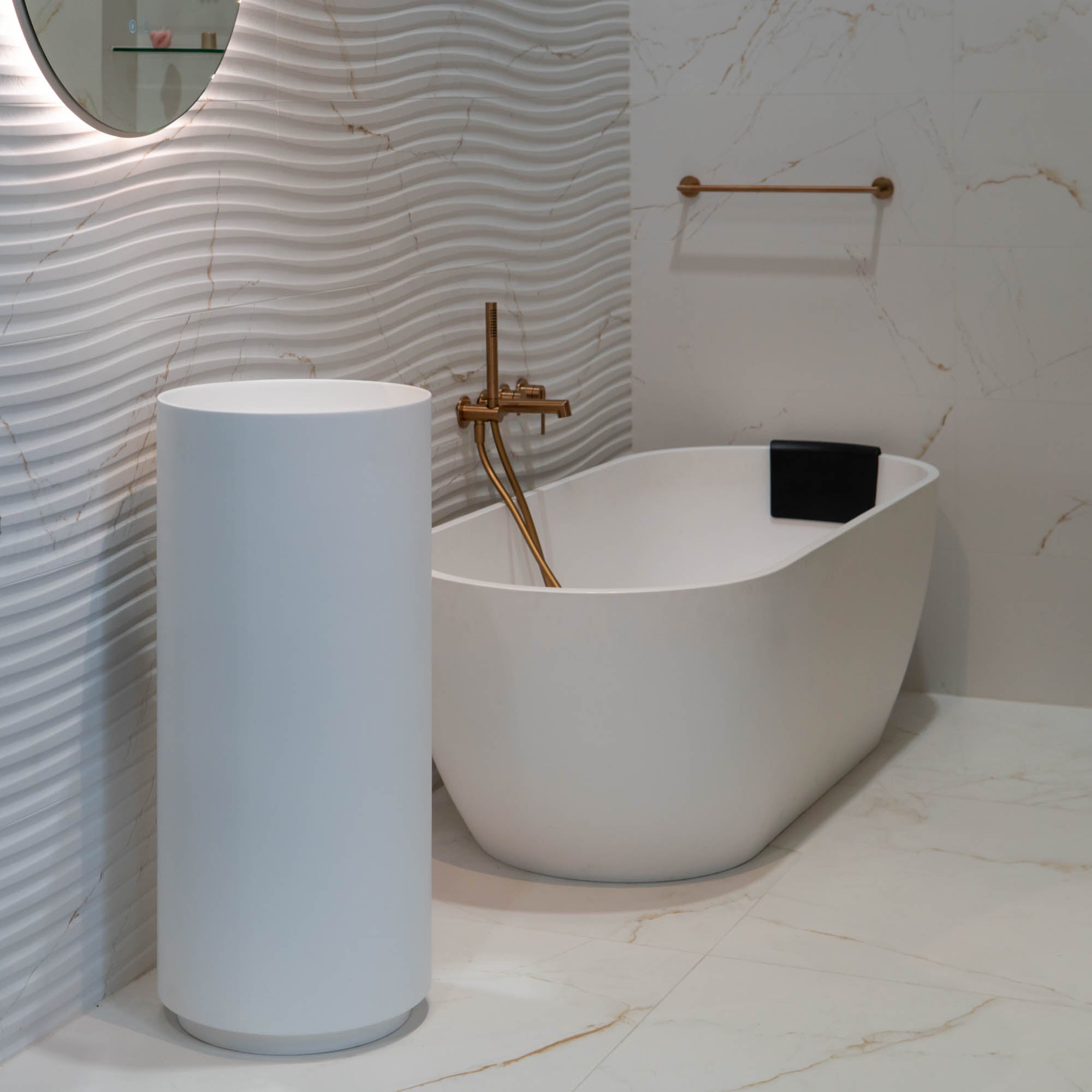 Granlusso™ Amalfi Cylinder Freestanding Stone Basin - Matt White